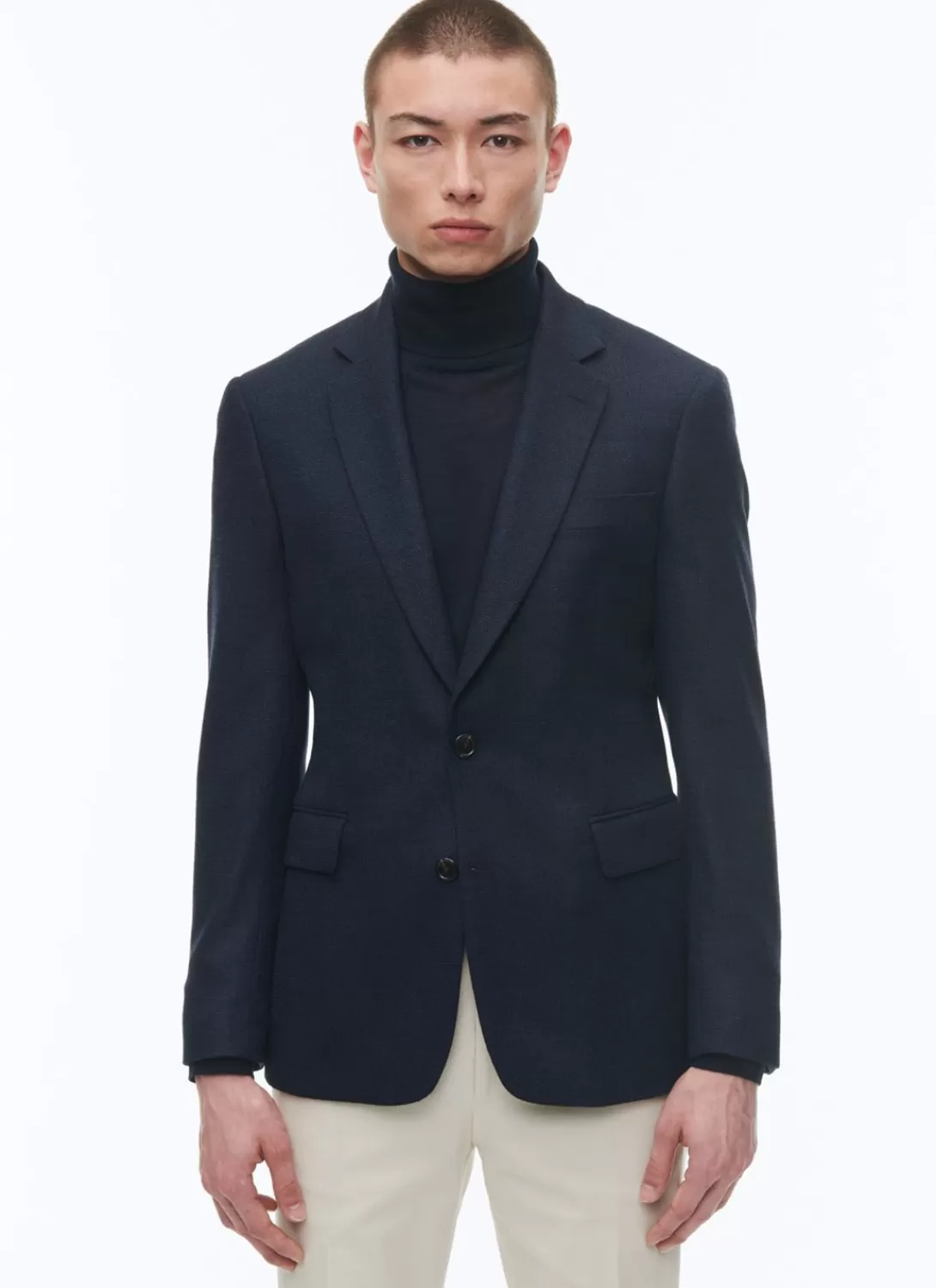 Fursac Basket Weaved Wool Jacket Navy Blue Store