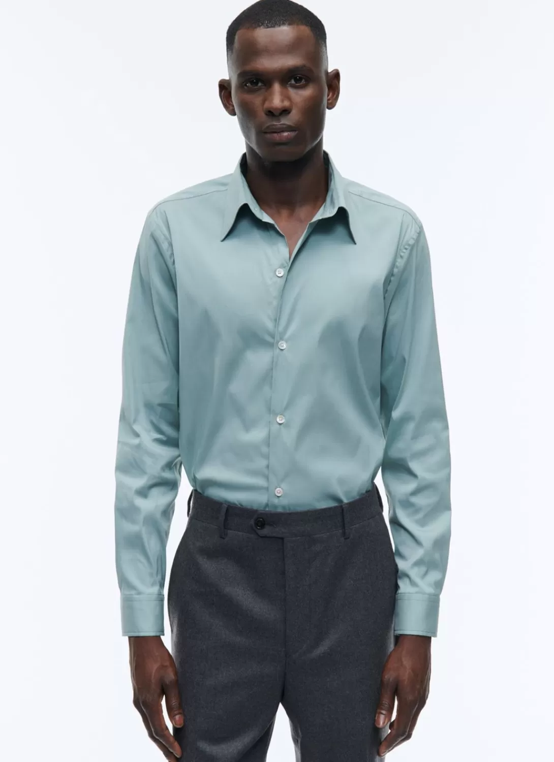 Fursac Blended Cotton Poplin Shirt Sage Green Clearance
