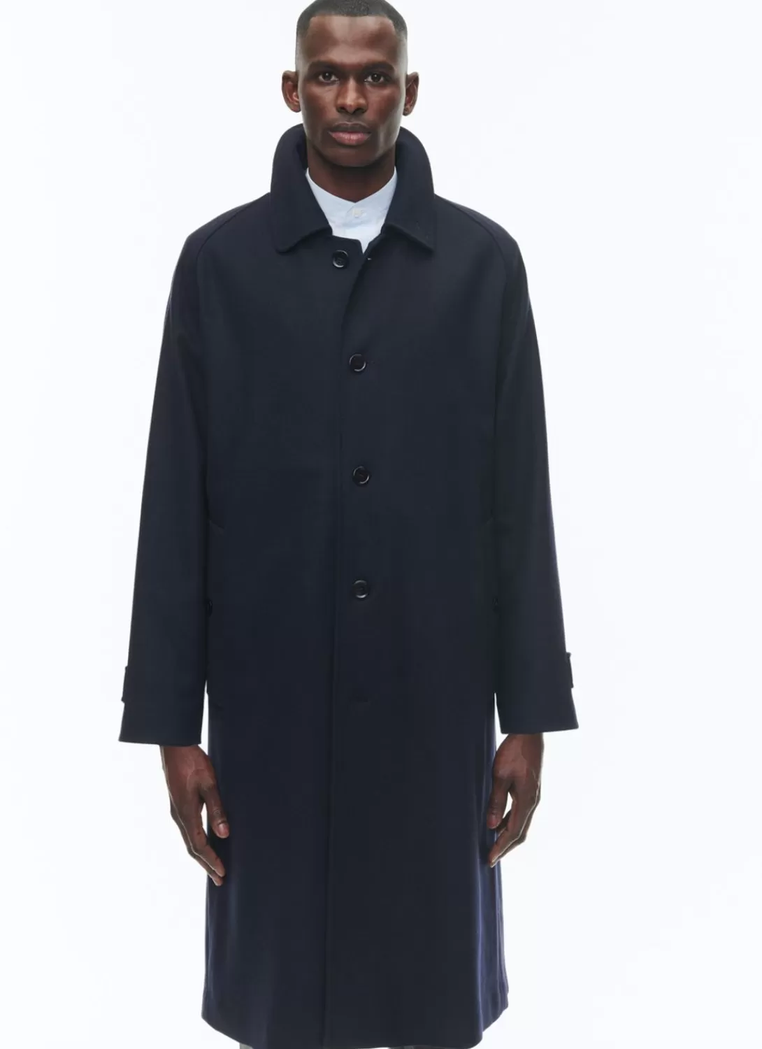 Fursac Blended Wool Coat With A Pleat Navy Blue - Tartan Lining Store