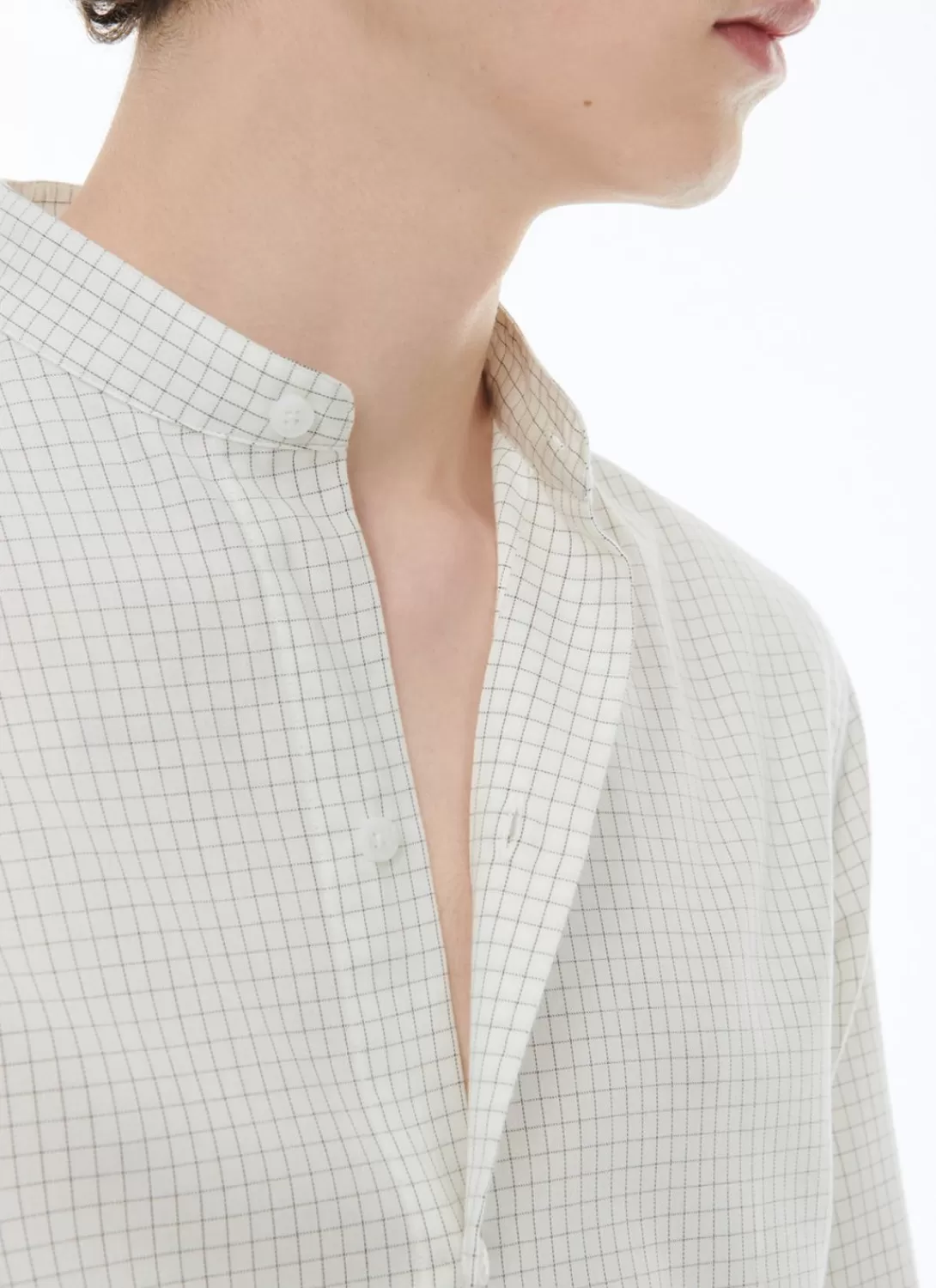 Fursac Brushed Cotton Shirt With Grandad Collar Ecru - Black Checks Best Sale