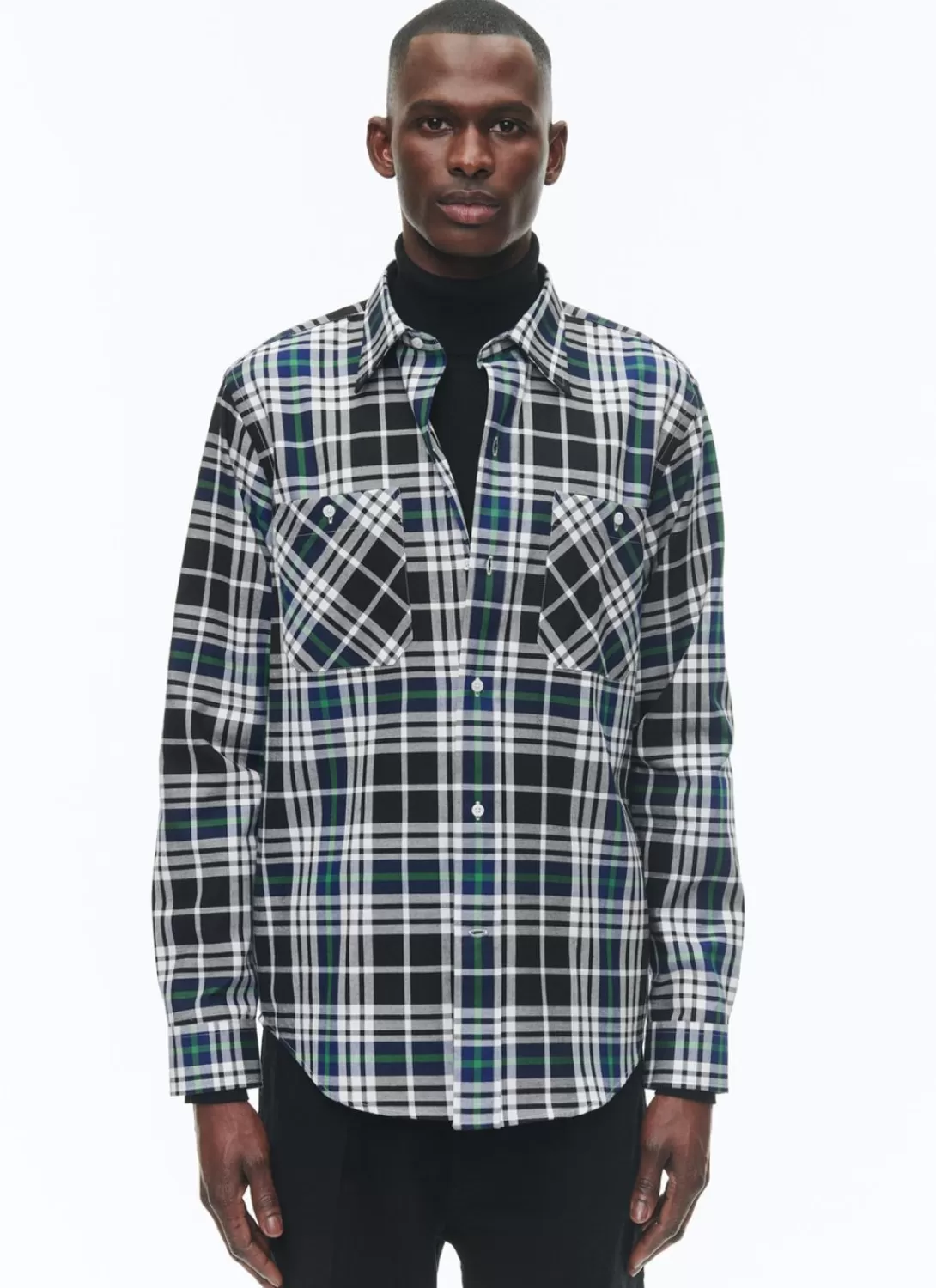 Fursac Brushed Cotton Shirt With Swallow Collar Black - Breton Tartan Online