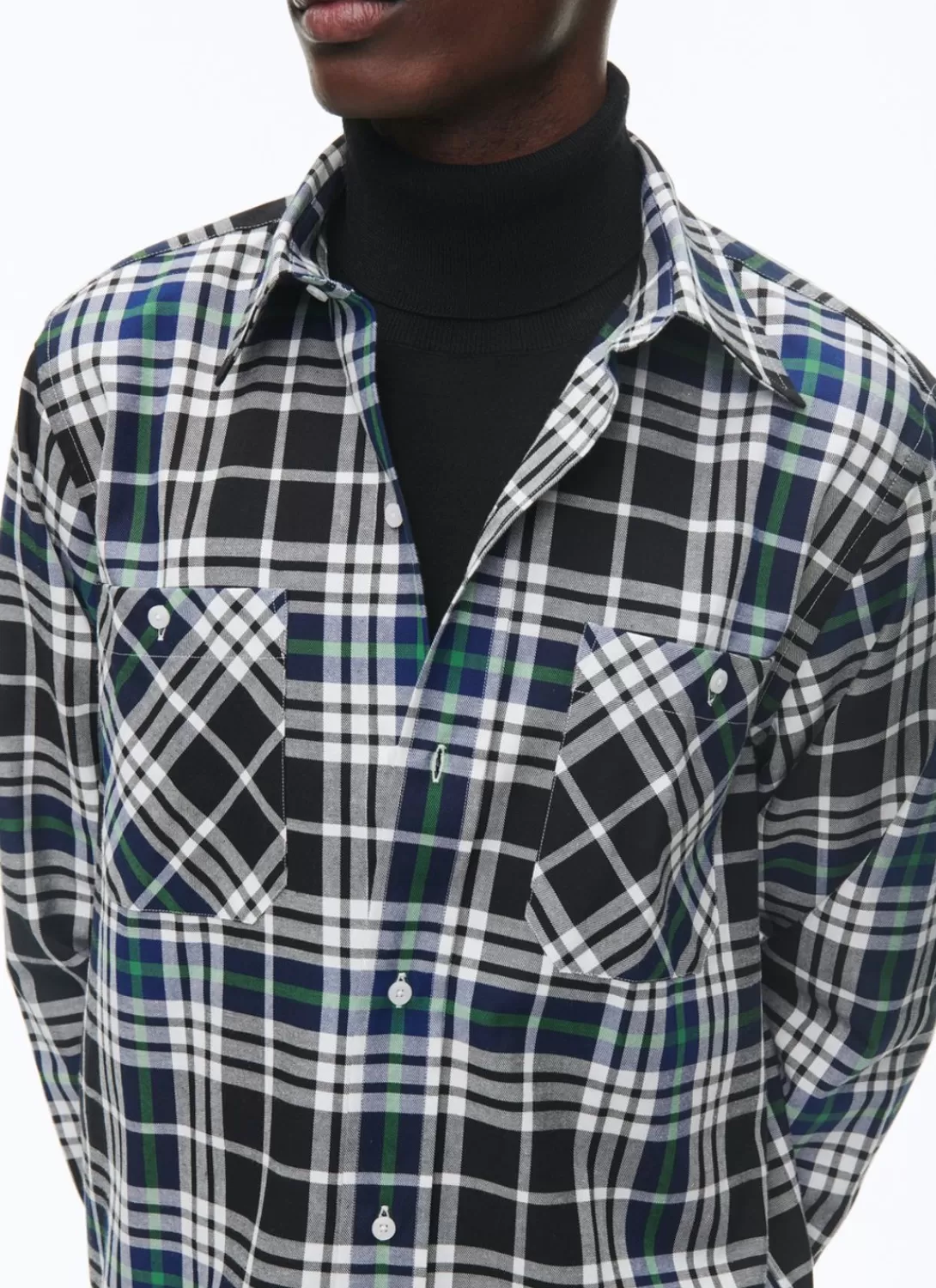Fursac Brushed Cotton Shirt With Swallow Collar Black - Breton Tartan Online