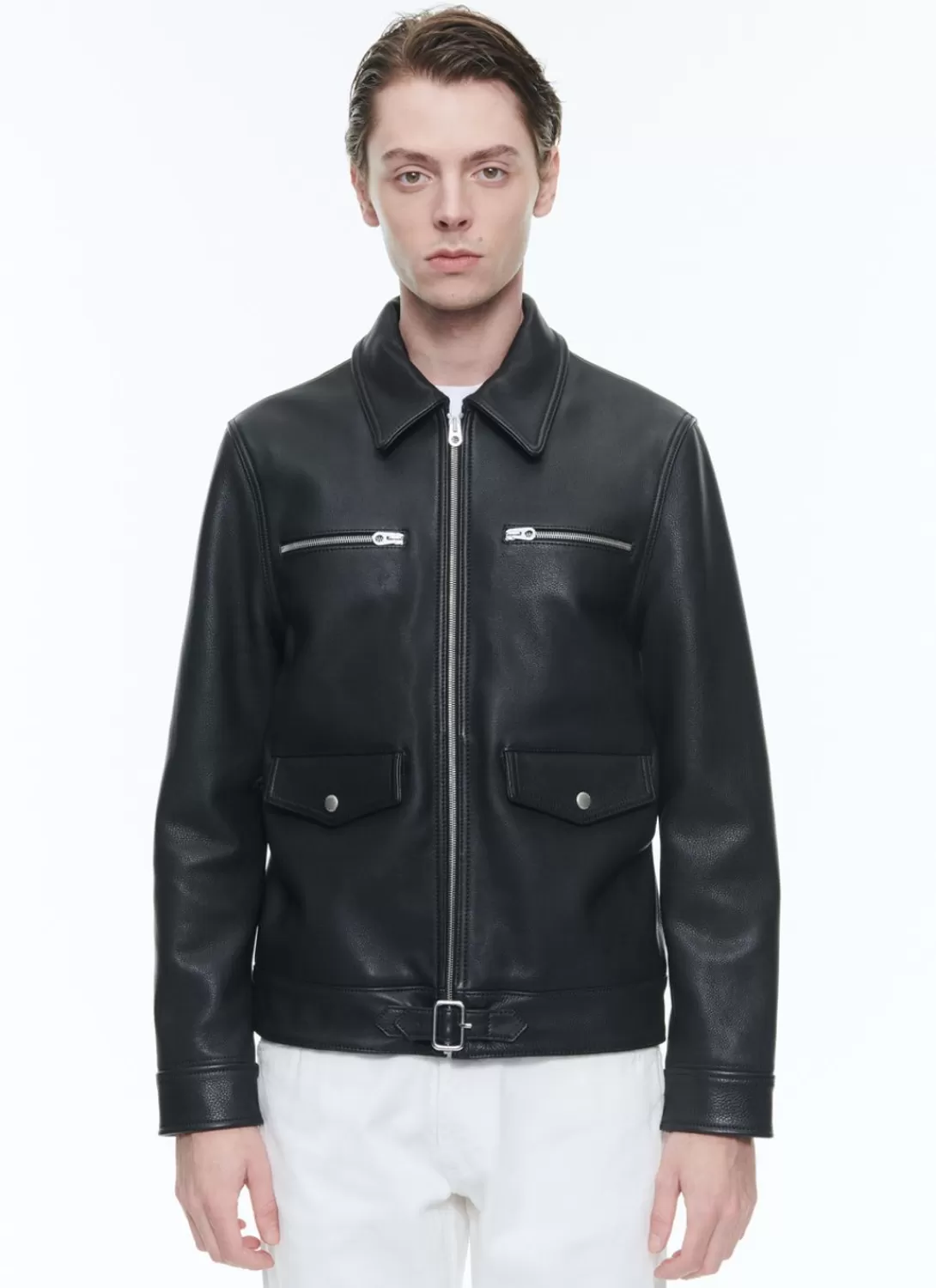 Fursac Calfskin Leather Jacket Black Flash Sale