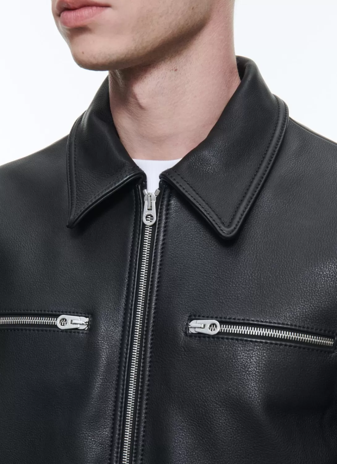 Fursac Calfskin Leather Jacket Black Flash Sale