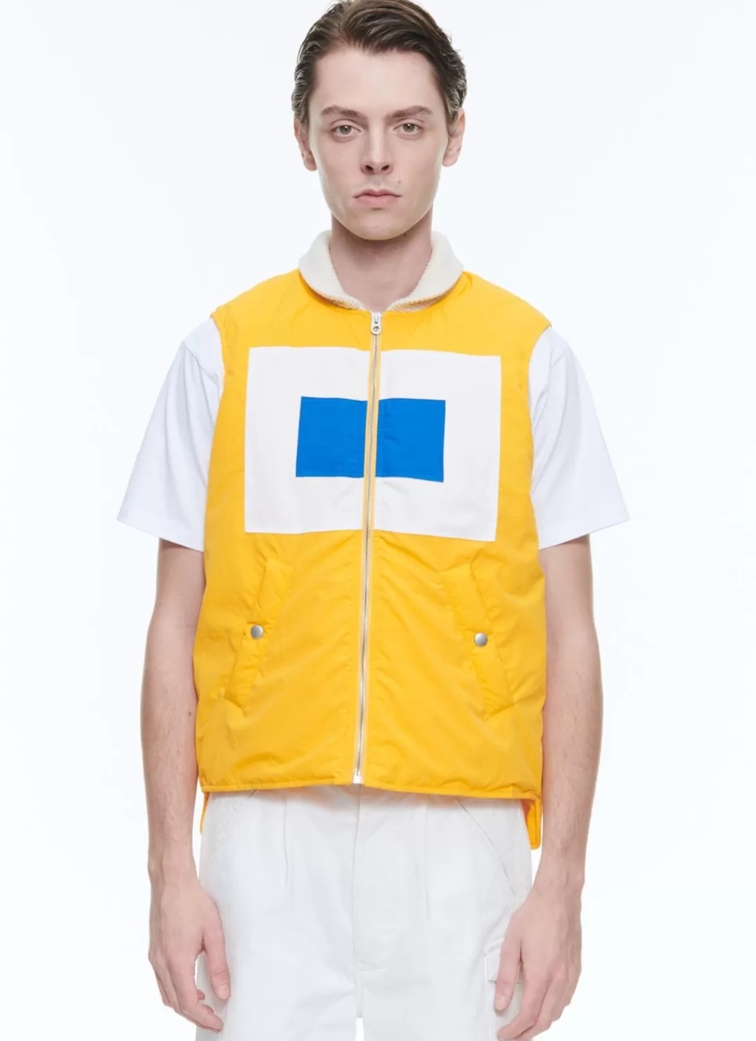 Fursac Canvas Sleeveless Down Jacket Yellow - Flag Pattern Hot