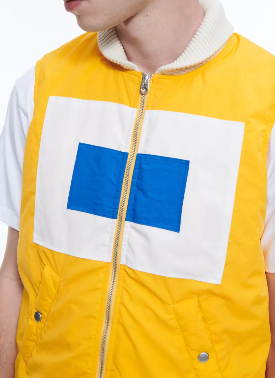Fursac Canvas Sleeveless Down Jacket Yellow - Flag Pattern Hot