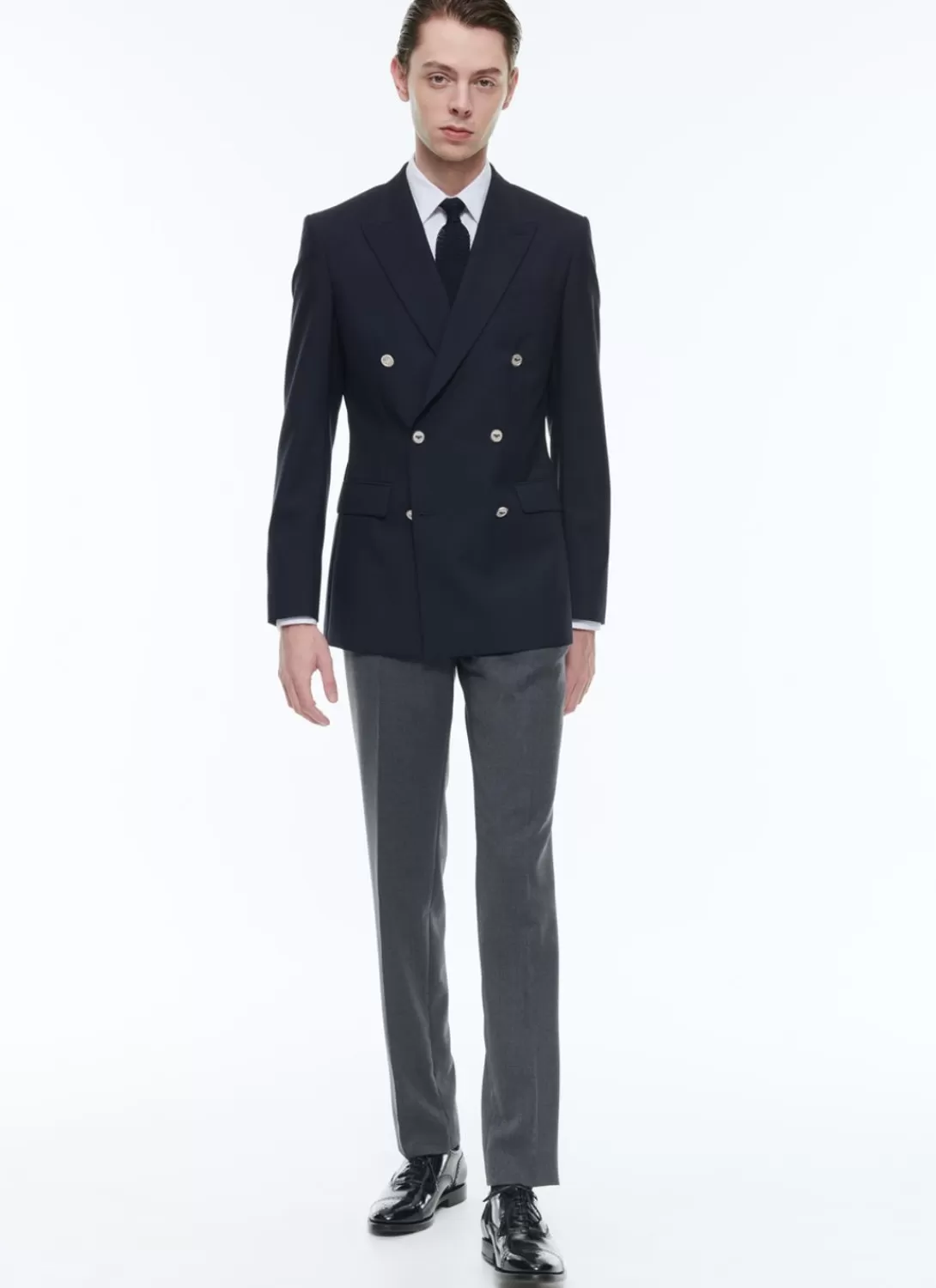 Fursac Certified Wool Double-Breasted Blazer Navy Blue Cheap