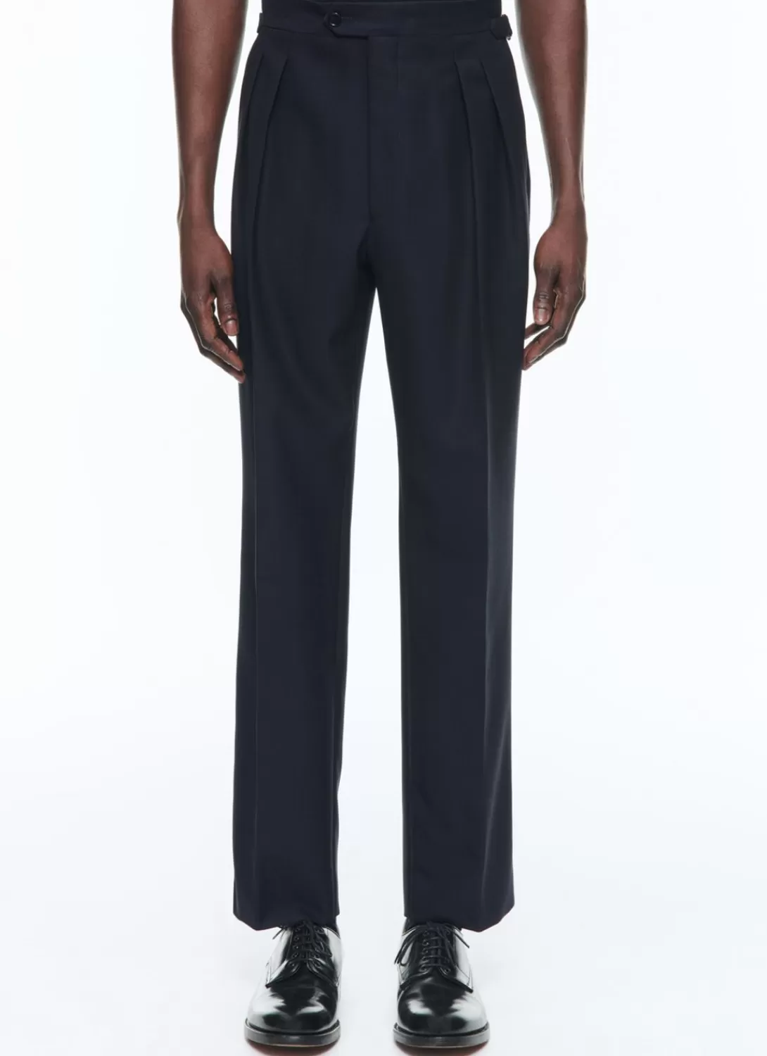 Fursac Certified Wool Pleated Trousers Navy Blue Cheap