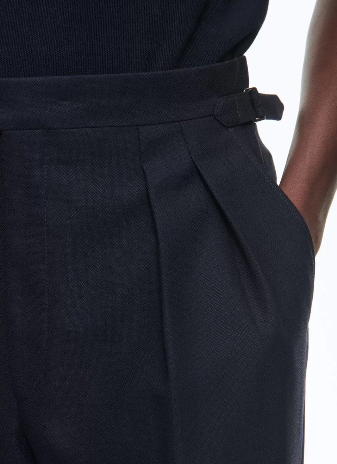 Fursac Certified Wool Pleated Trousers Navy Blue Cheap