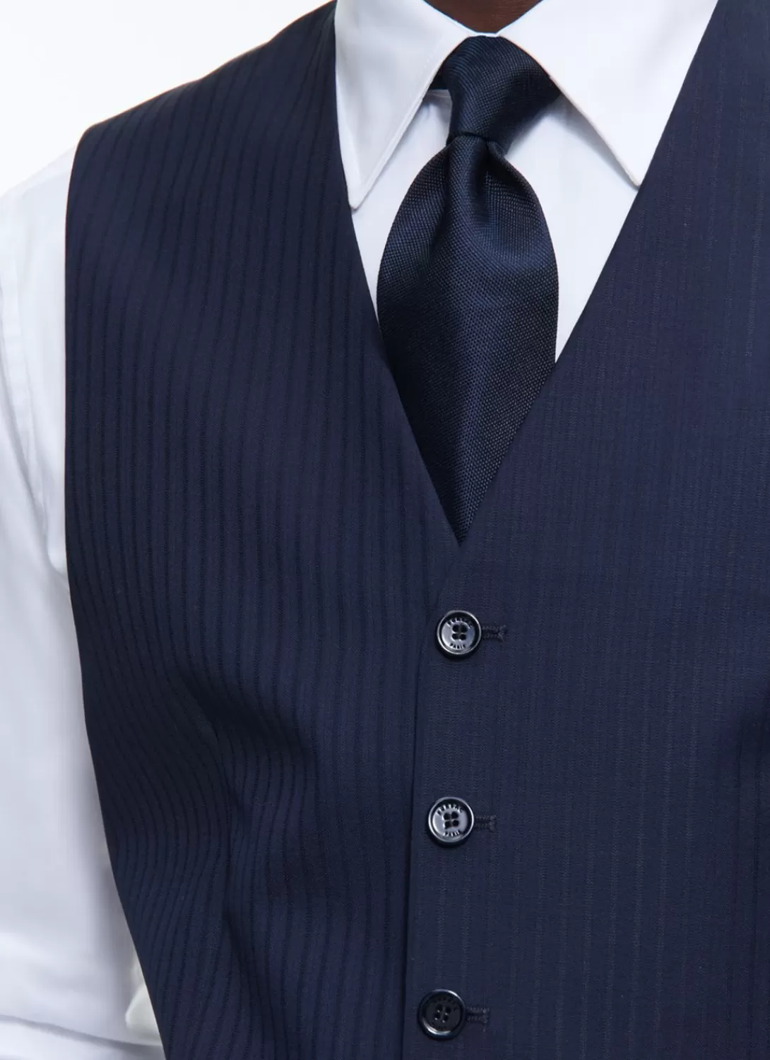 Fursac Certified Wool Suit Waistcoat Navy Blue - Tone On Tone Stripes Hot