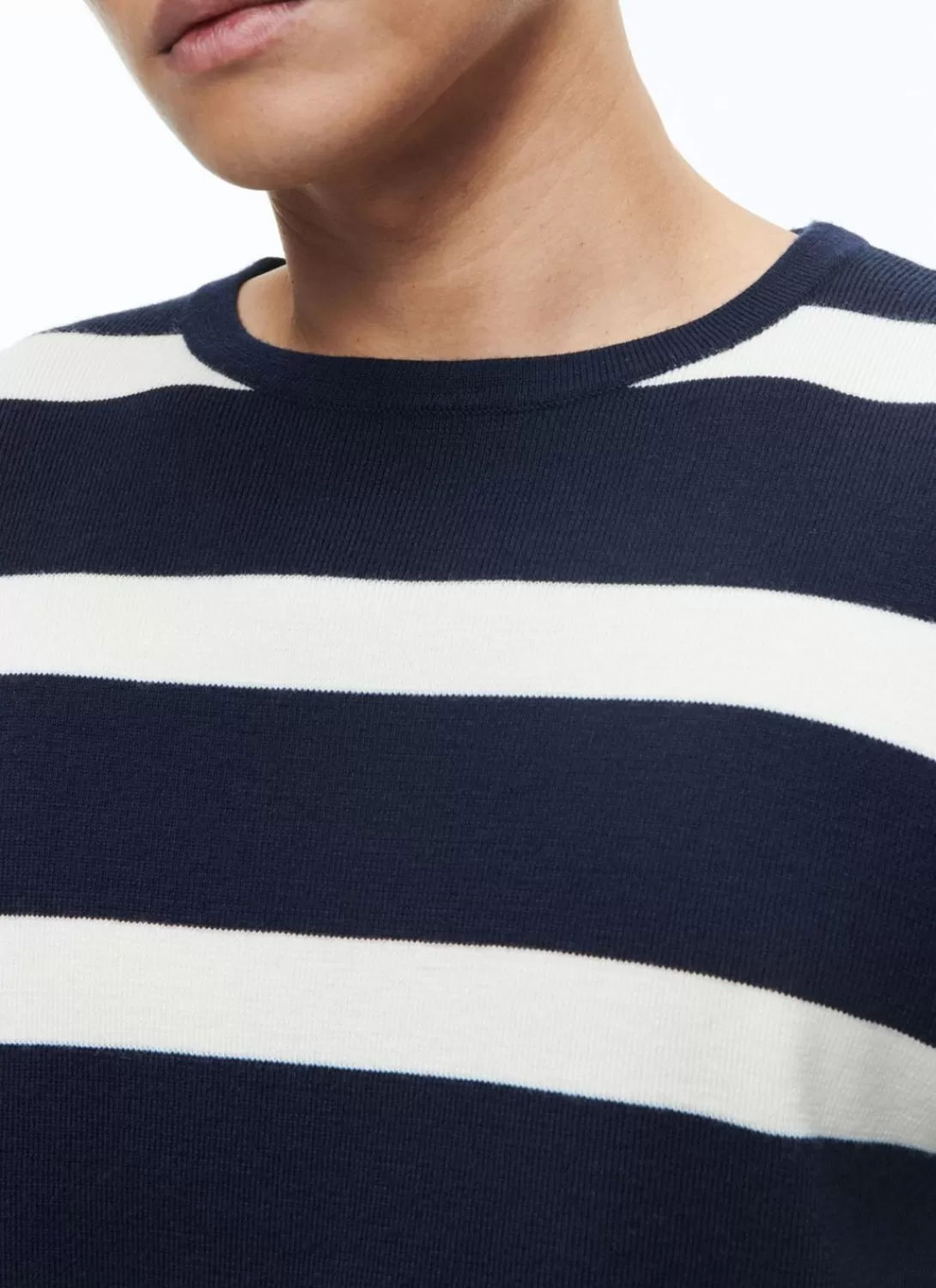 Fursac Certified Wool Sweater With Stripes Ecru And Navy Blue Stripes Hot