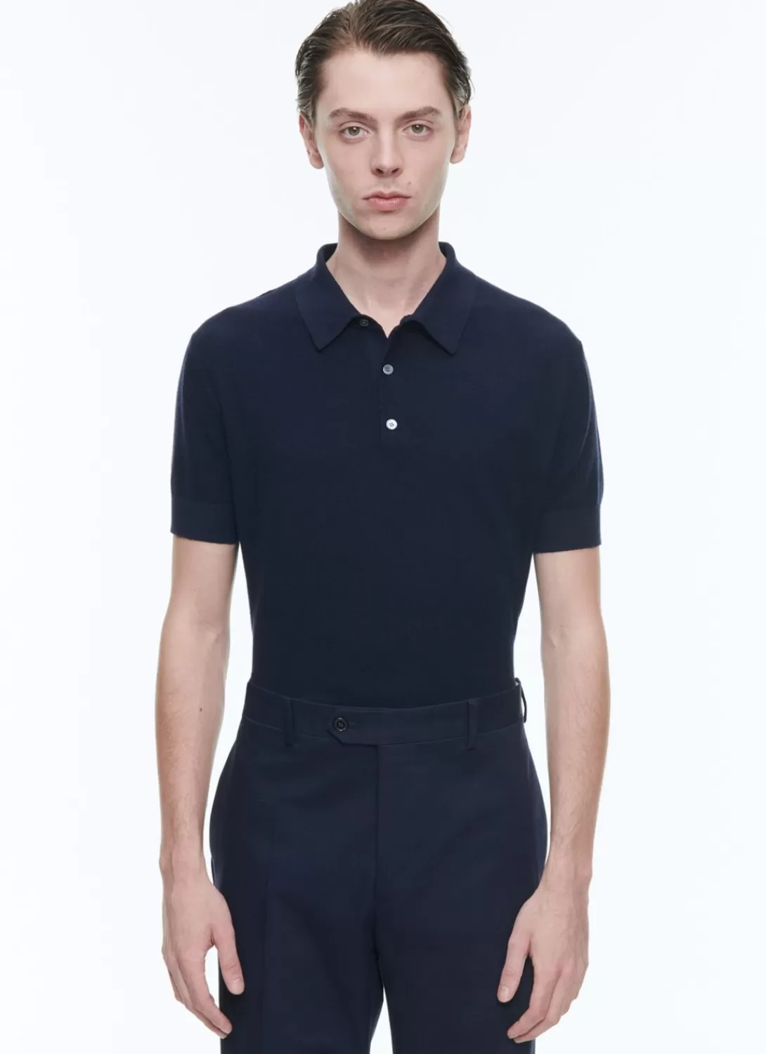 Fursac Cotton And Cashmere Polo Sweater Navy Blue Sale