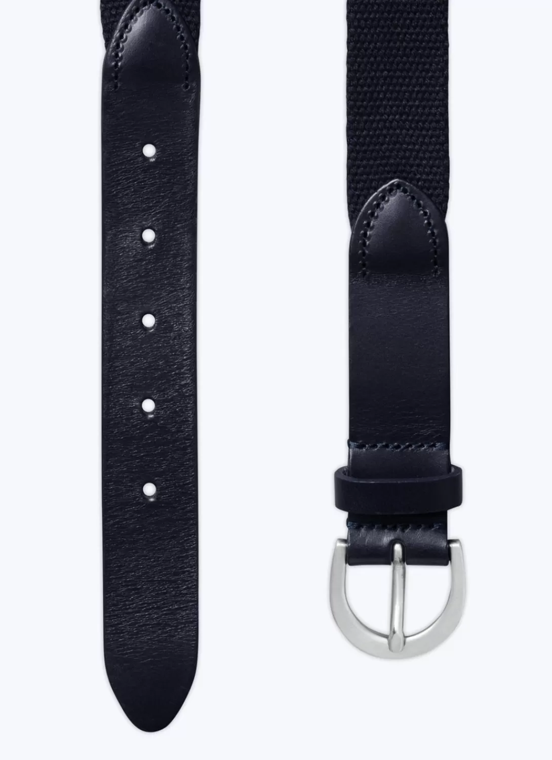 Fursac Cotton And Leather Knitted Belt Navy Blue New