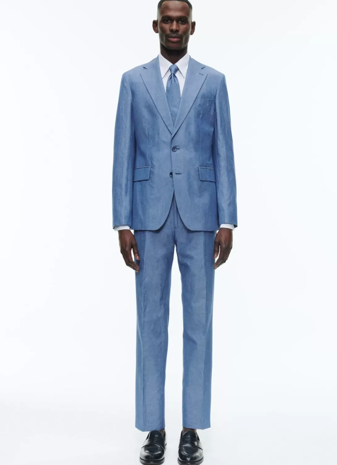 Fursac Cotton And Linen Chambray Suit Sky Blue Fashion