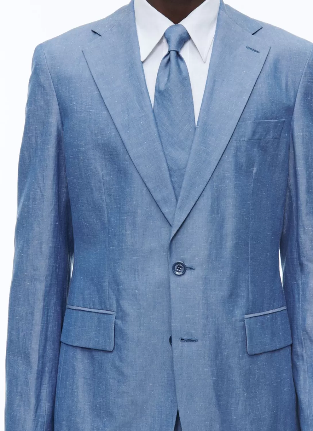 Fursac Cotton And Linen Chambray Suit Sky Blue Fashion