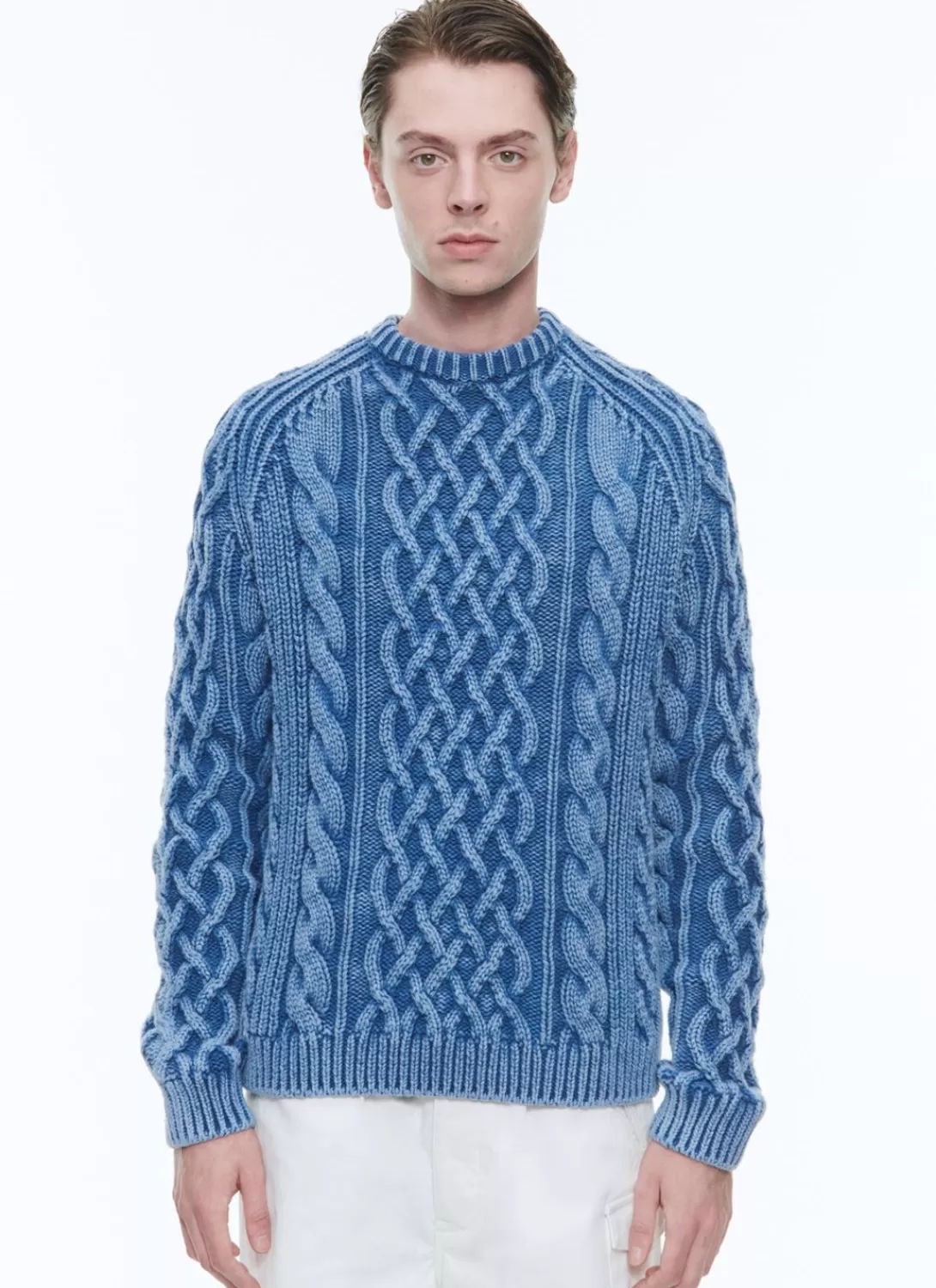 Fursac Cotton Cable Knit Sweater Blue Sale