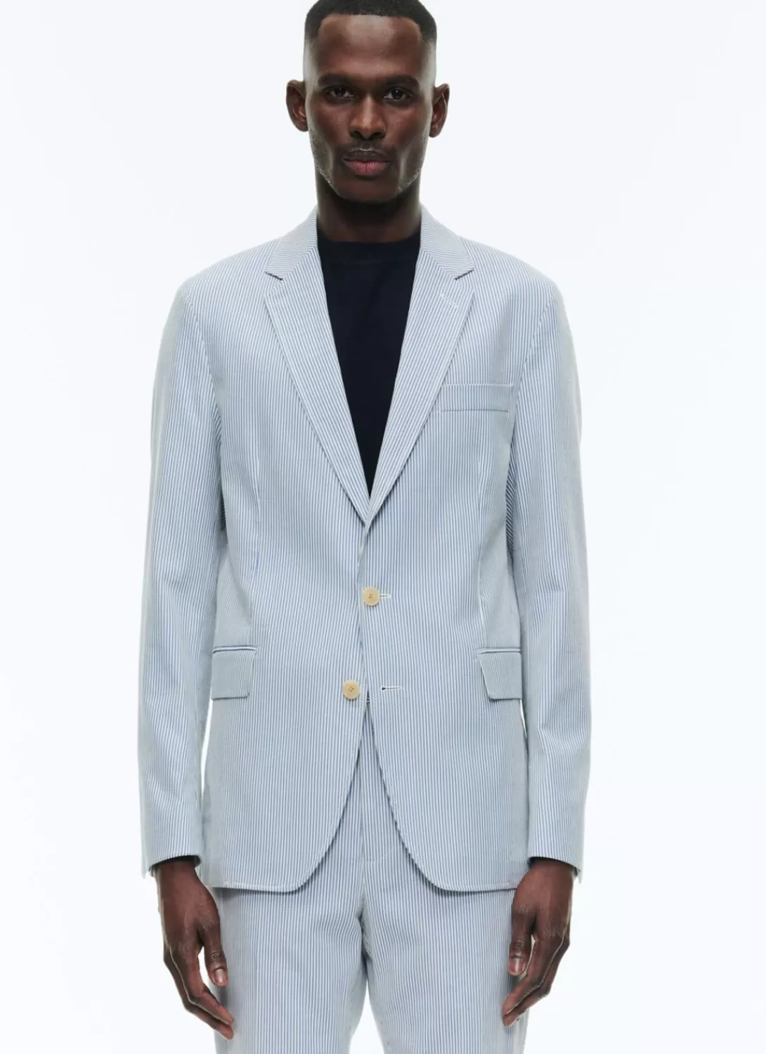 Fursac Cotton Canvas Jacket With Stripes White And Sky Blue Stripes Clearance