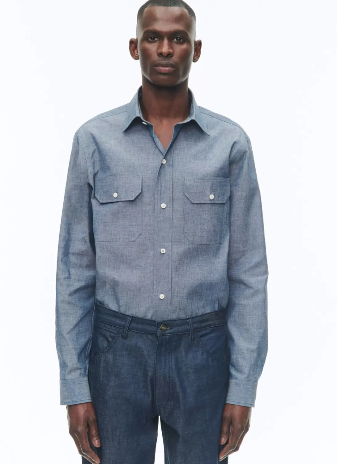 Fursac Cotton Chambray Overshirt Denim Blue Discount
