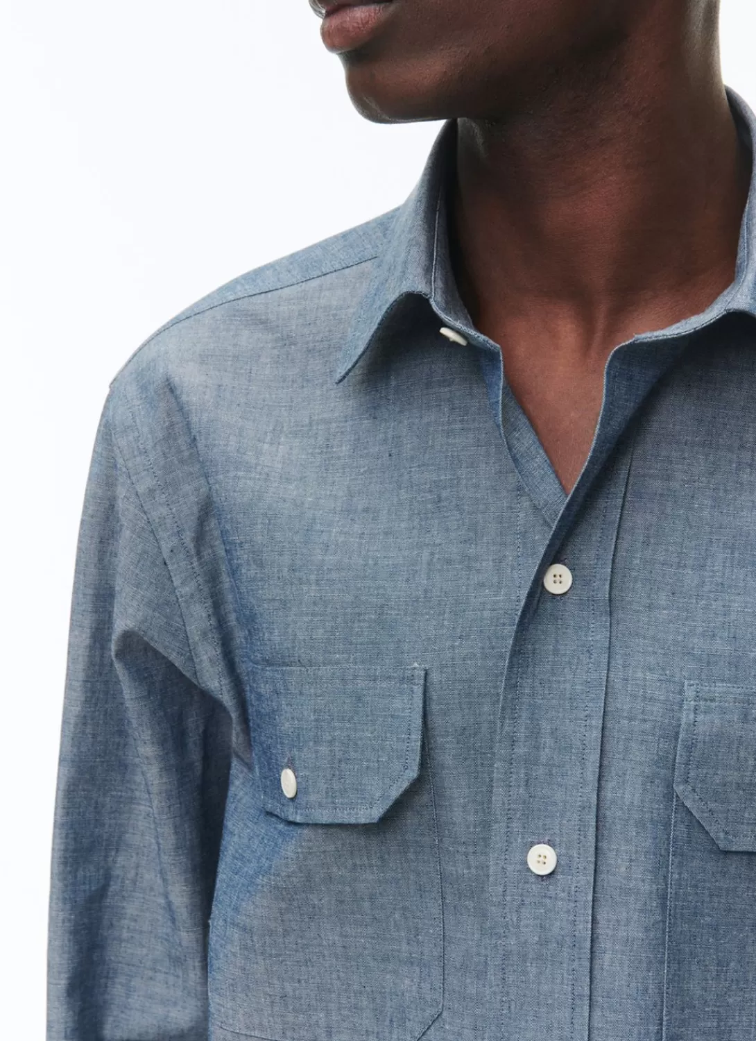 Fursac Cotton Chambray Overshirt Denim Blue Discount