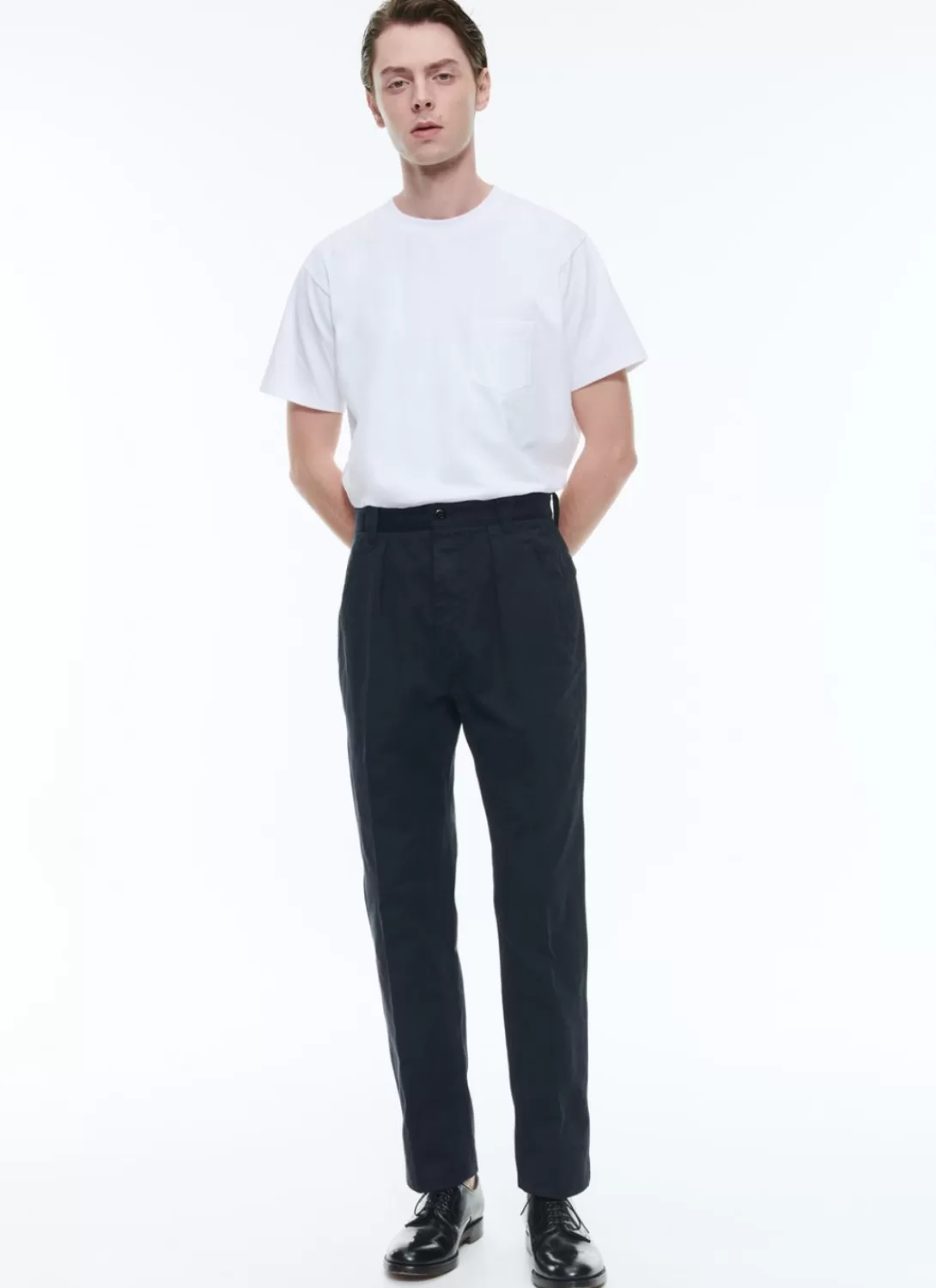 Fursac Cotton Gabardine Pleated Trousers Navy Blue Store