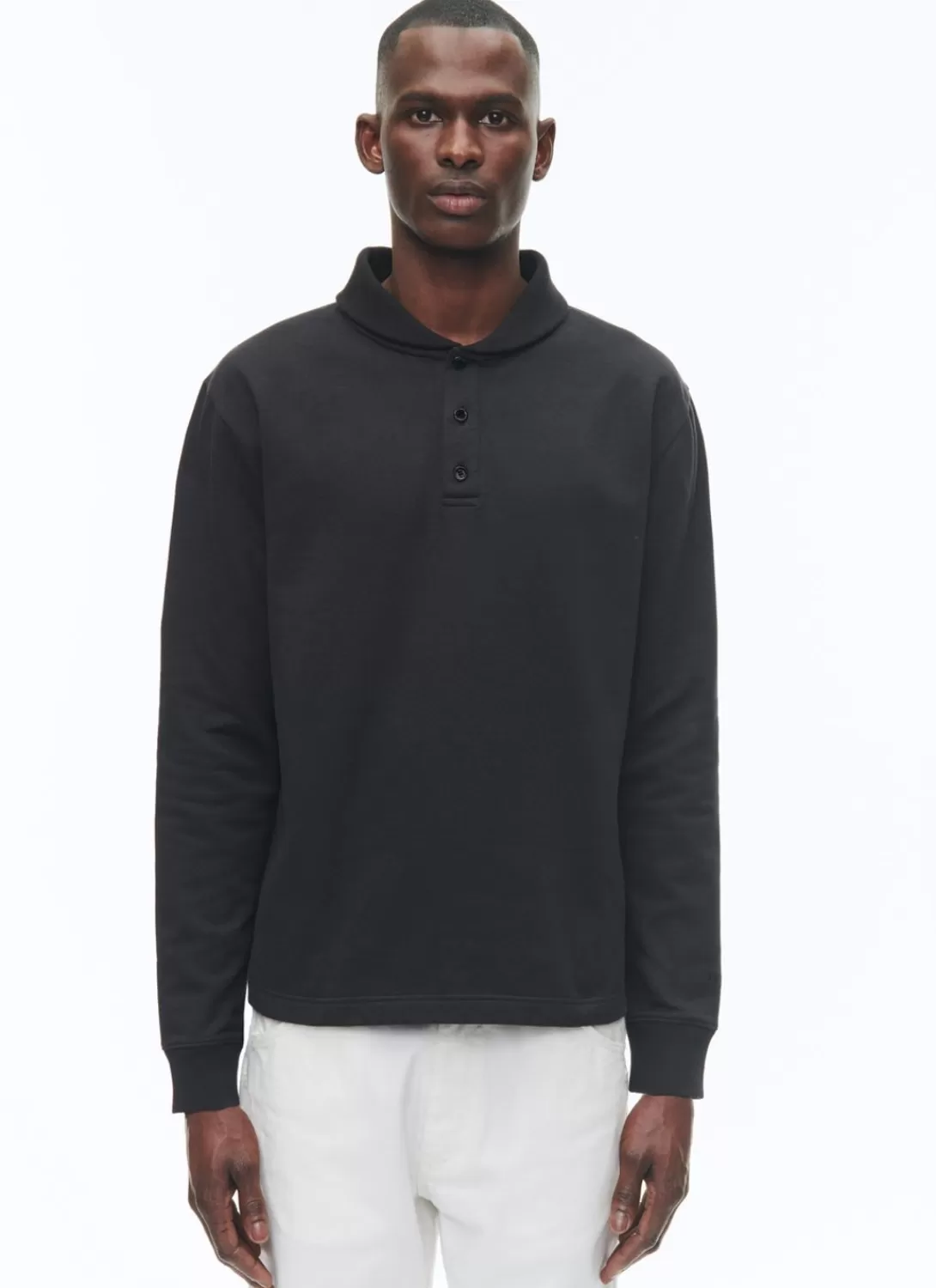 Fursac Cotton Jersey Shawl Collar Sweatshirt Black Cheap