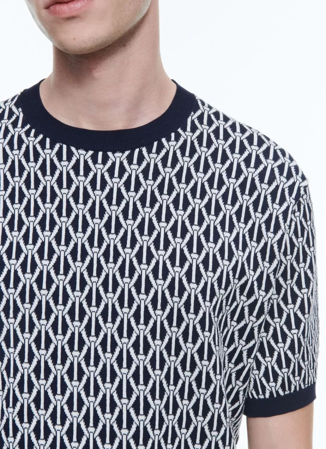 Fursac Cotton Mesh T-Shirt With Pattern Navy Blue - Ropes Pattern Cheap