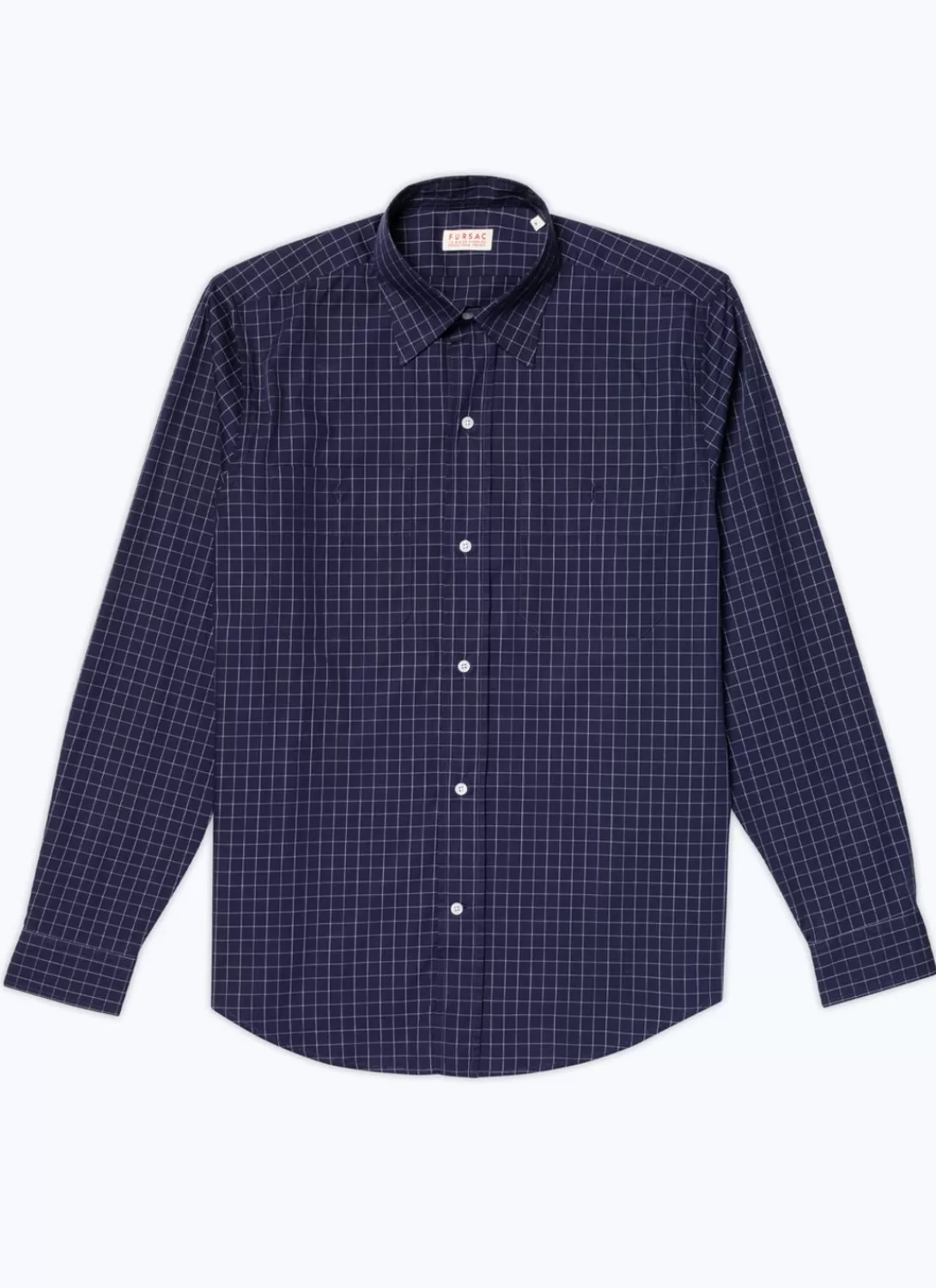 Fursac Cotton Poplin Shirt With Checks Navy Blue - White Checks Shop
