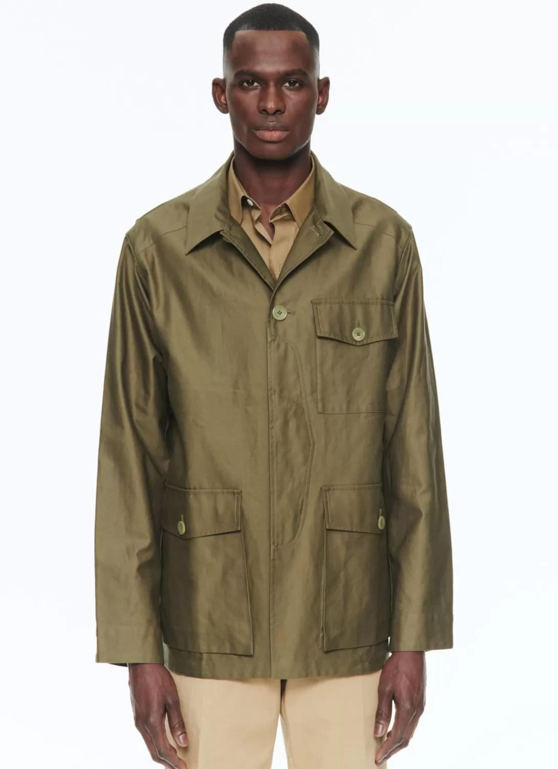 Fursac Cotton Satin Jacket Olive Green Discount