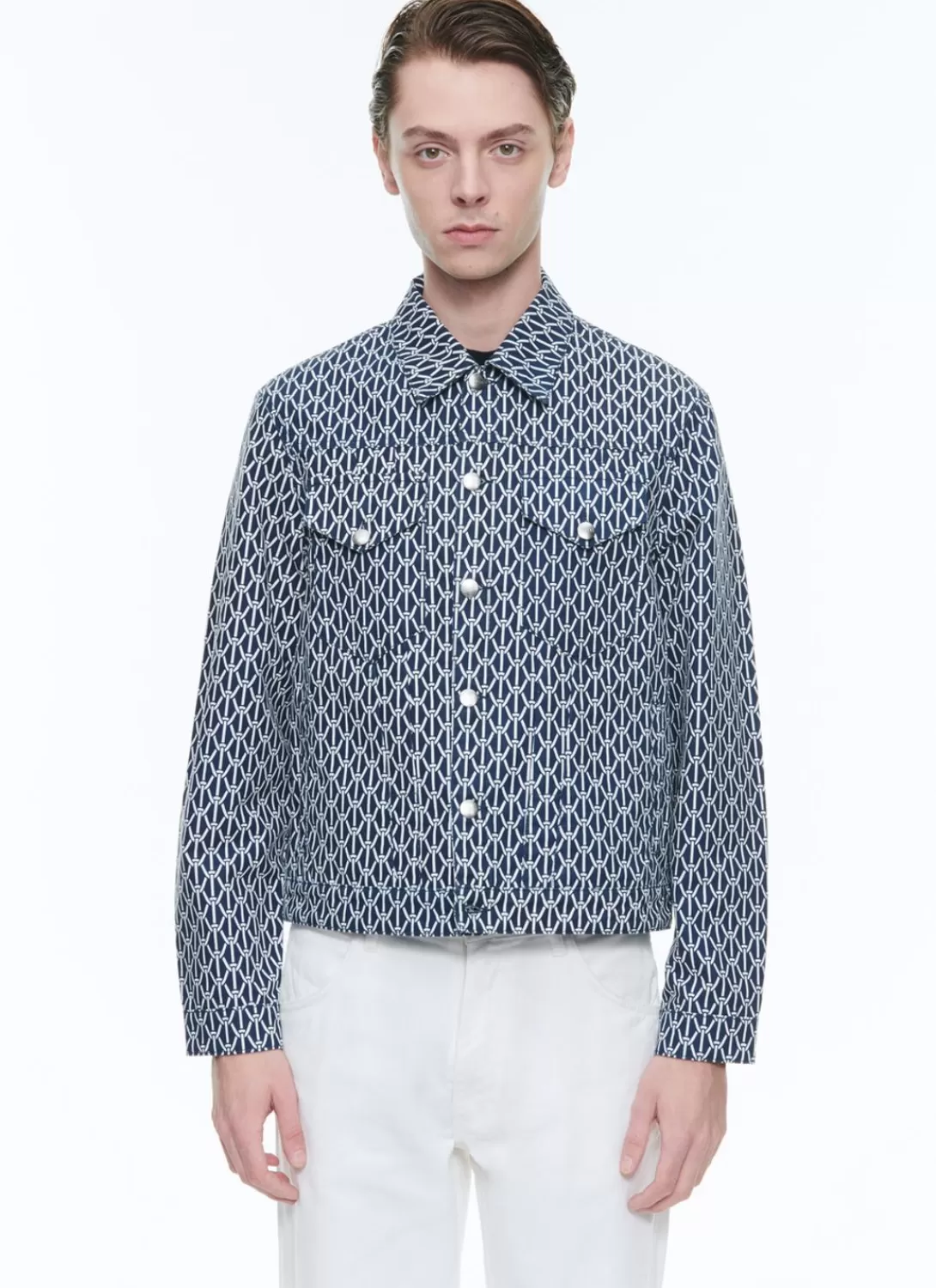 Fursac Cotton Serge Jacket With Rope Print Denim Blue Best