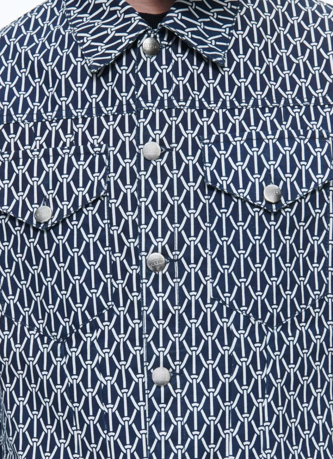 Fursac Cotton Serge Jacket With Rope Print Denim Blue Best