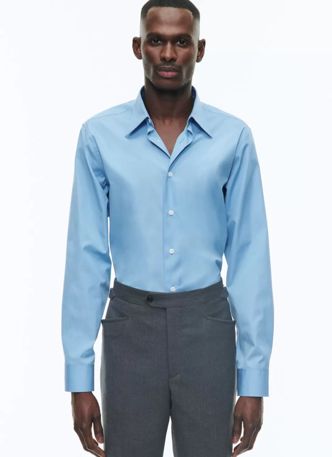 Fursac Cotton Shirt With A Swallow Collar Blue Store