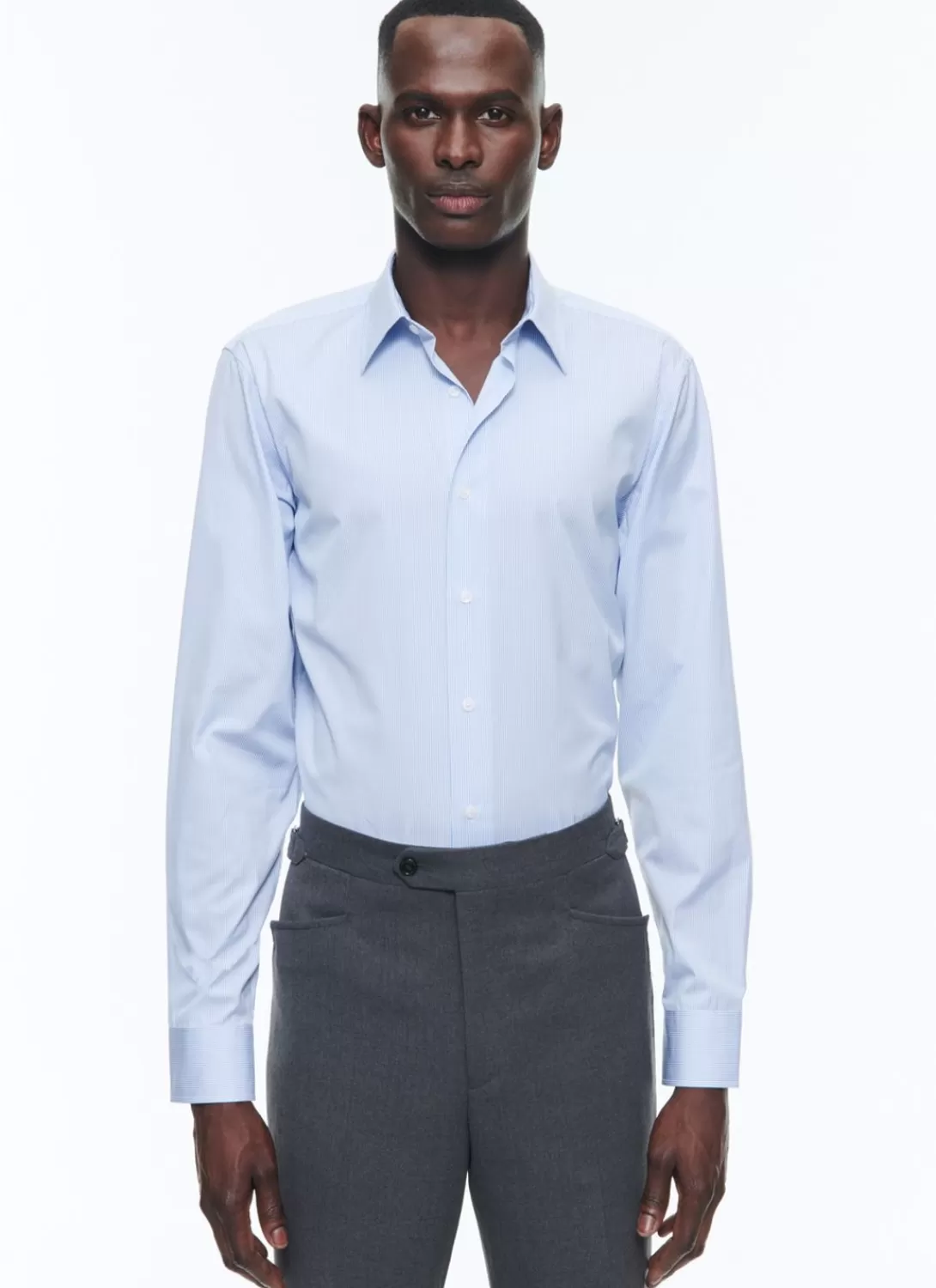 Fursac Cotton Shirt With Straight Collar Sky Blue Stripes Online