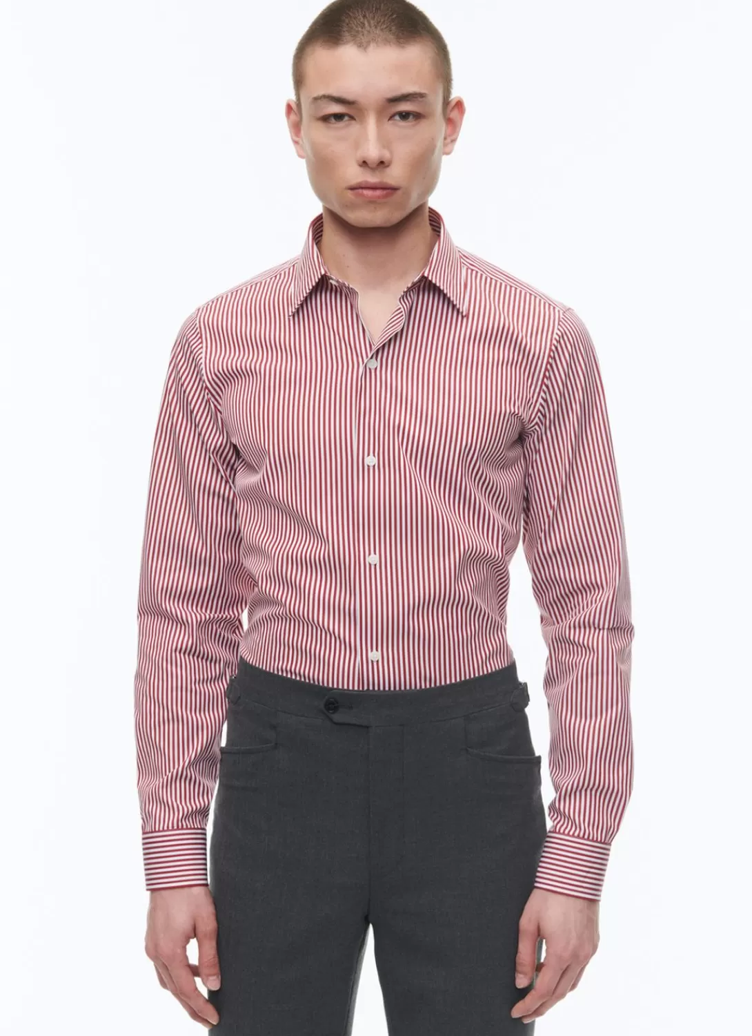 Fursac Cotton Shirt With Straight Collar White - Red Bengal Stripes Cheap