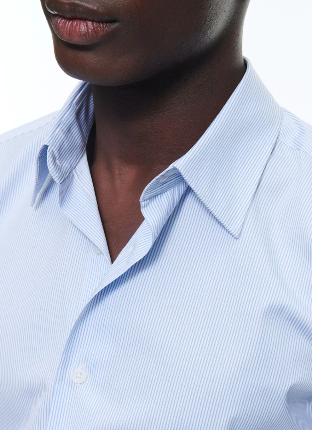 Fursac Cotton Shirt With Straight Collar Sky Blue Stripes Online