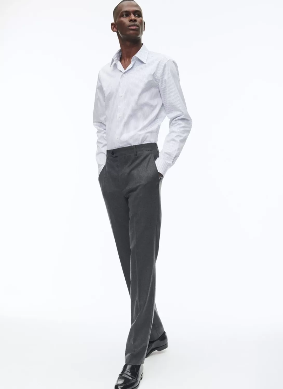 Fursac Cotton Shirt With Straight Collar White - Sky Blue And Black Irregular Stripes Shop