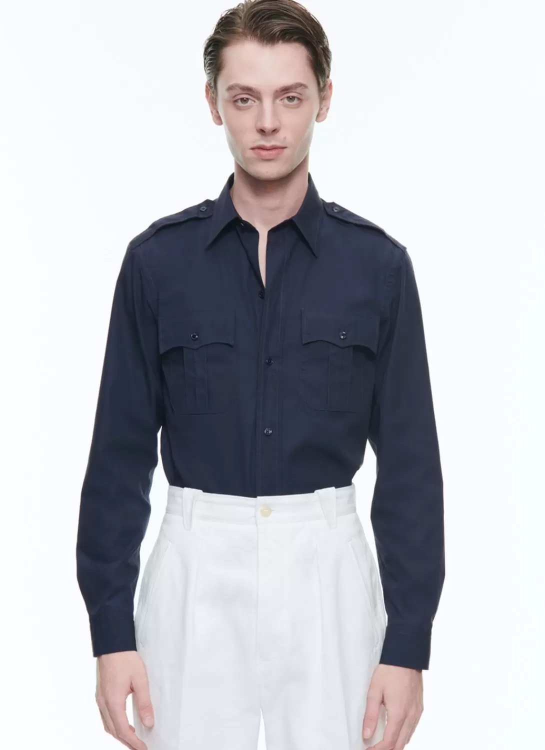 Fursac Cotton Shirt With Swallow Collar Navy Blue Best