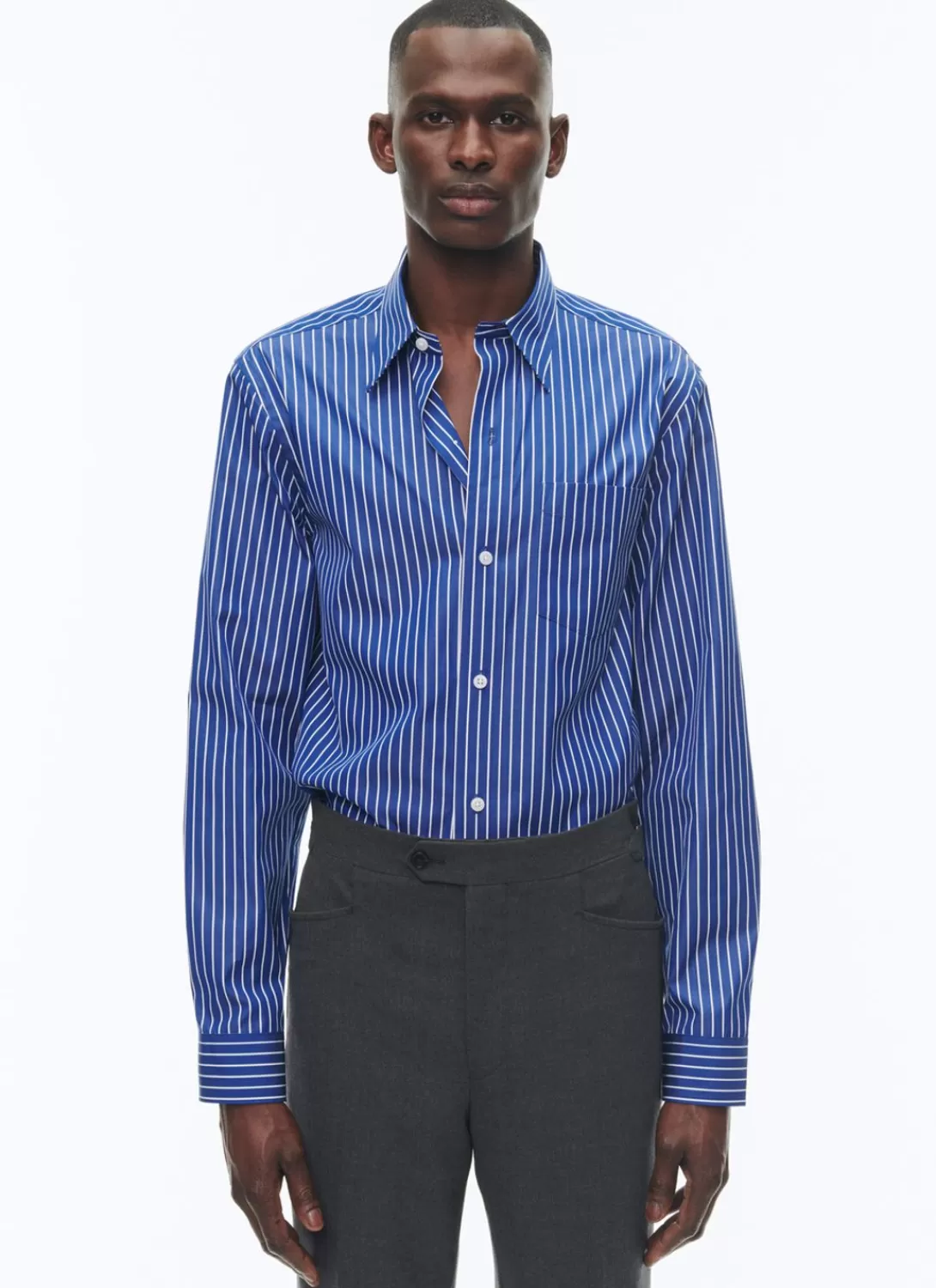 Fursac Cotton Shirt With Swallow Collar Cobalt Blue - White Stripes Store