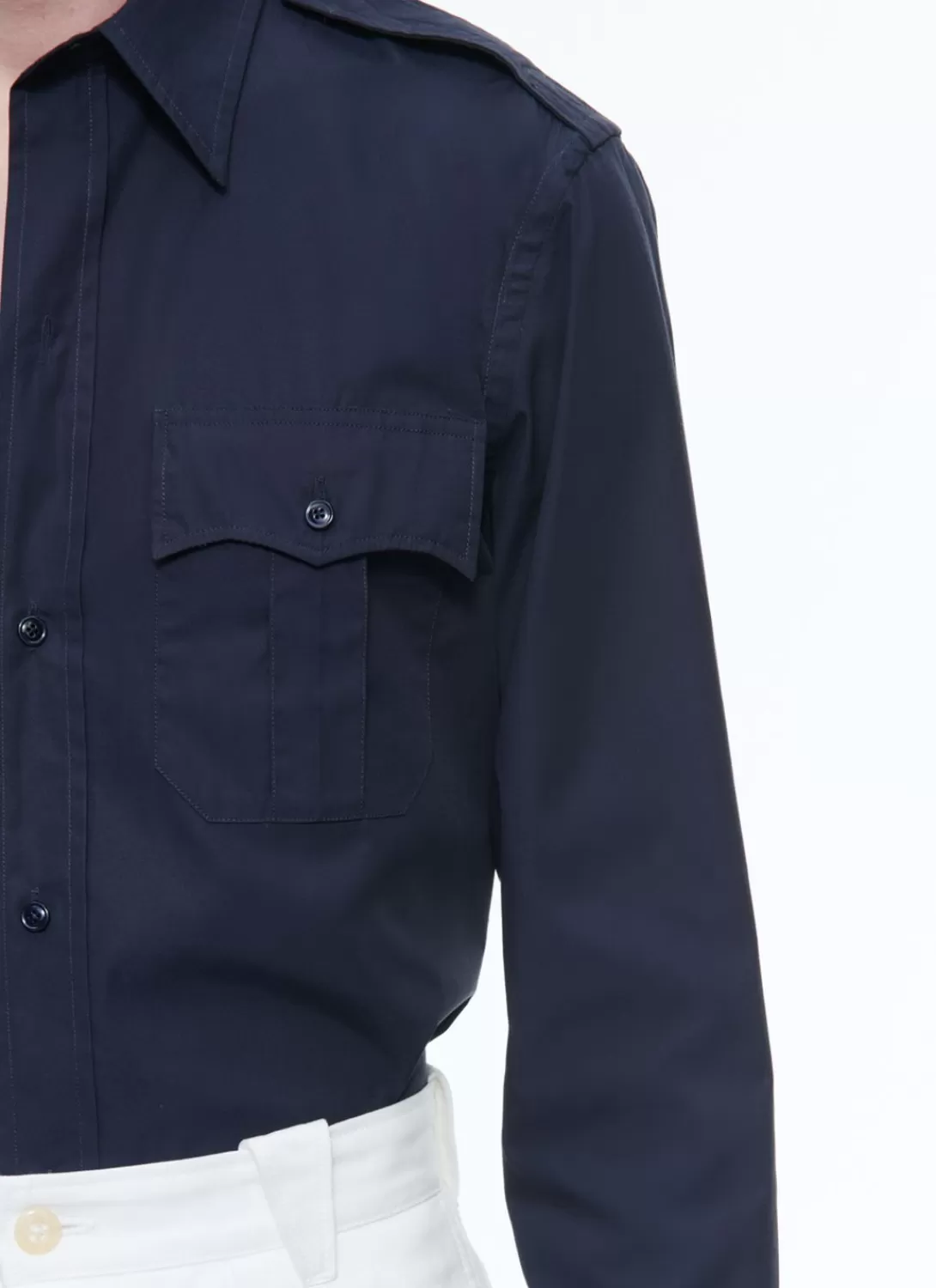 Fursac Cotton Shirt With Swallow Collar Navy Blue Best