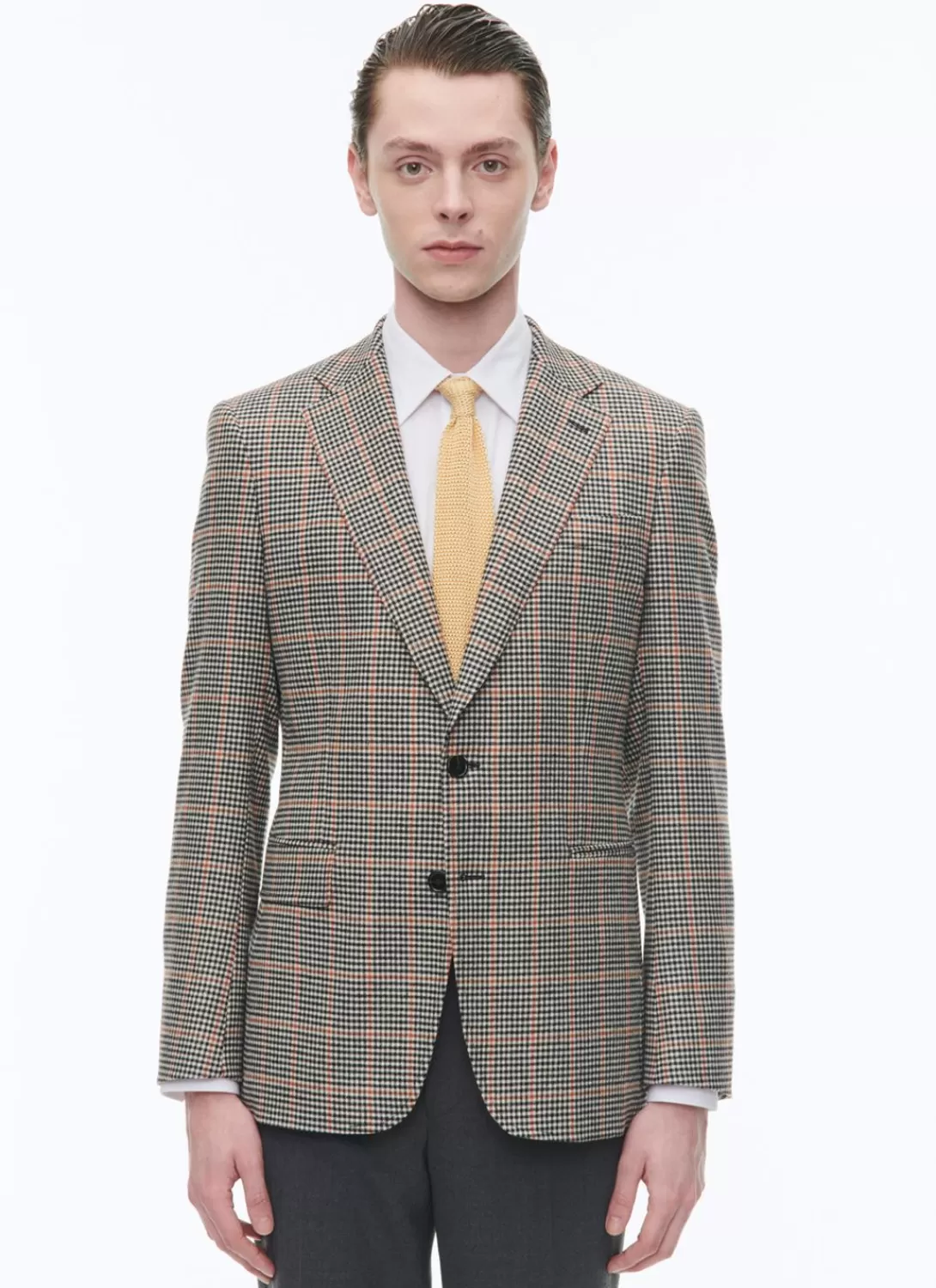 Fursac Fitted Jacket With Houndstooth Pattern Black And Cream Houndstooth Pattern With Orange Checks Discount