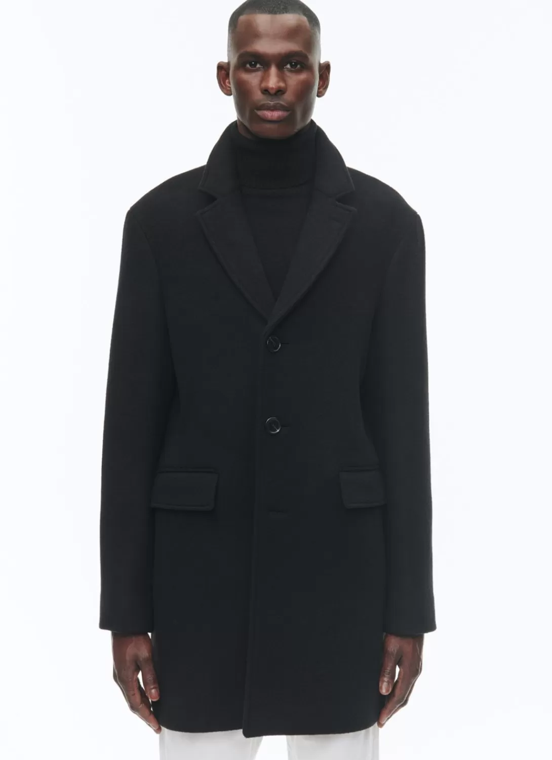 Fursac Fitted Wool Broadcloth Coat Black Clearance