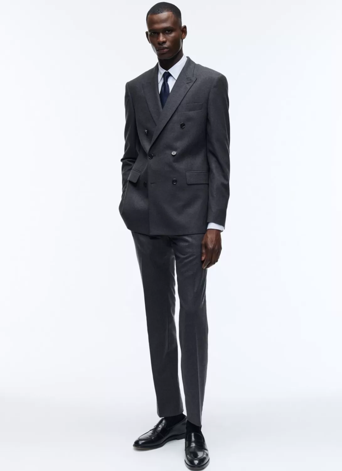 Fursac Grey Wool Flannel Double-Breasted Suit Charcoal Grey Cheap