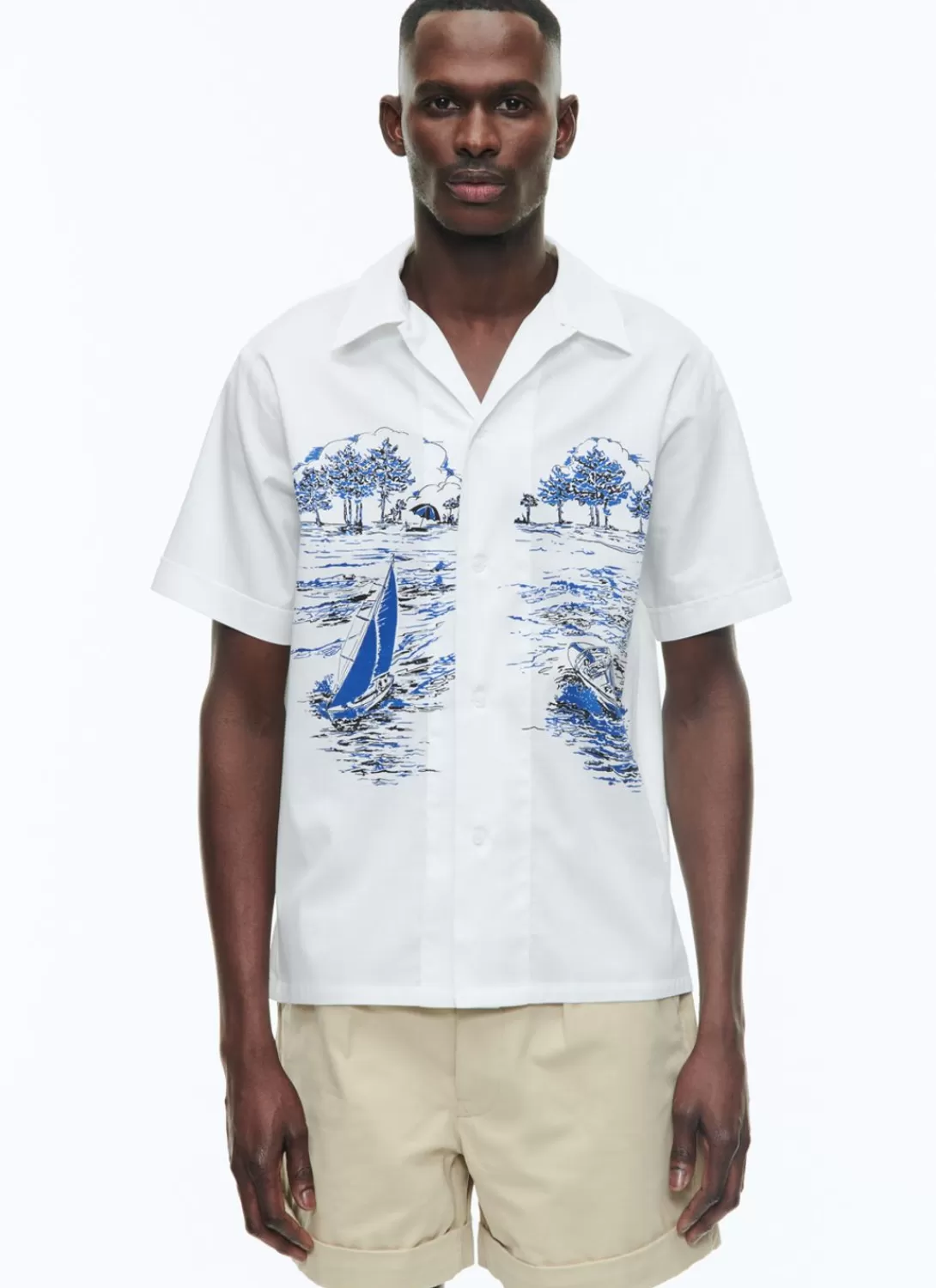 Fursac Hawaiian Shirt With Boats Print White - Boats Print Shop