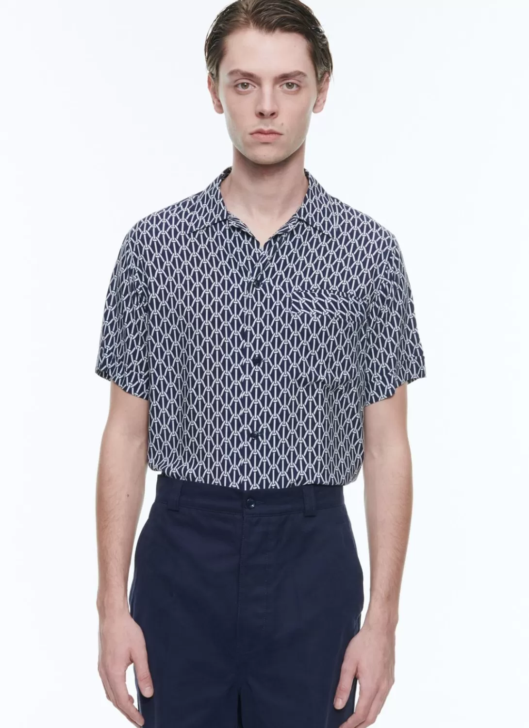 Fursac Hawaiian Shirt With Rope Print Navy Blue - Ropes Pattern Flash Sale