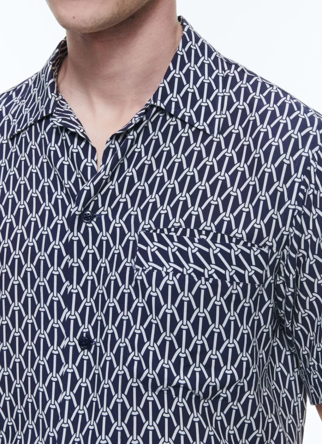 Fursac Hawaiian Shirt With Rope Print Navy Blue - Ropes Pattern Flash Sale