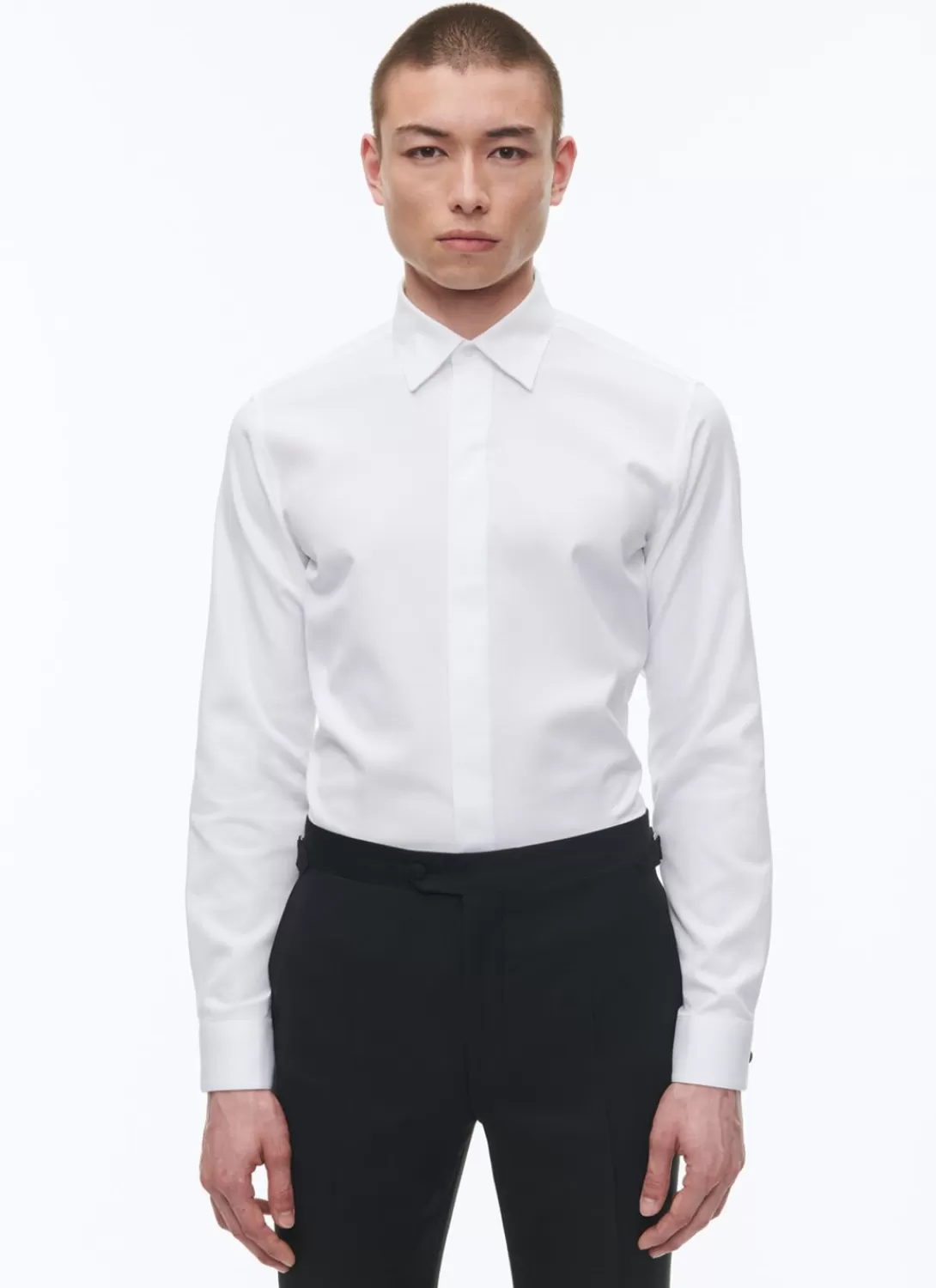 Fursac Honeycomb Cotton Hidden Placket Shirt White Hot