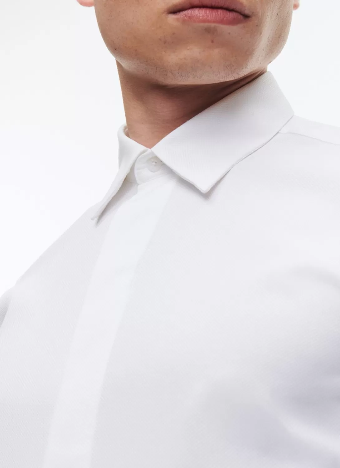 Fursac Honeycomb Cotton Hidden Placket Shirt White Hot