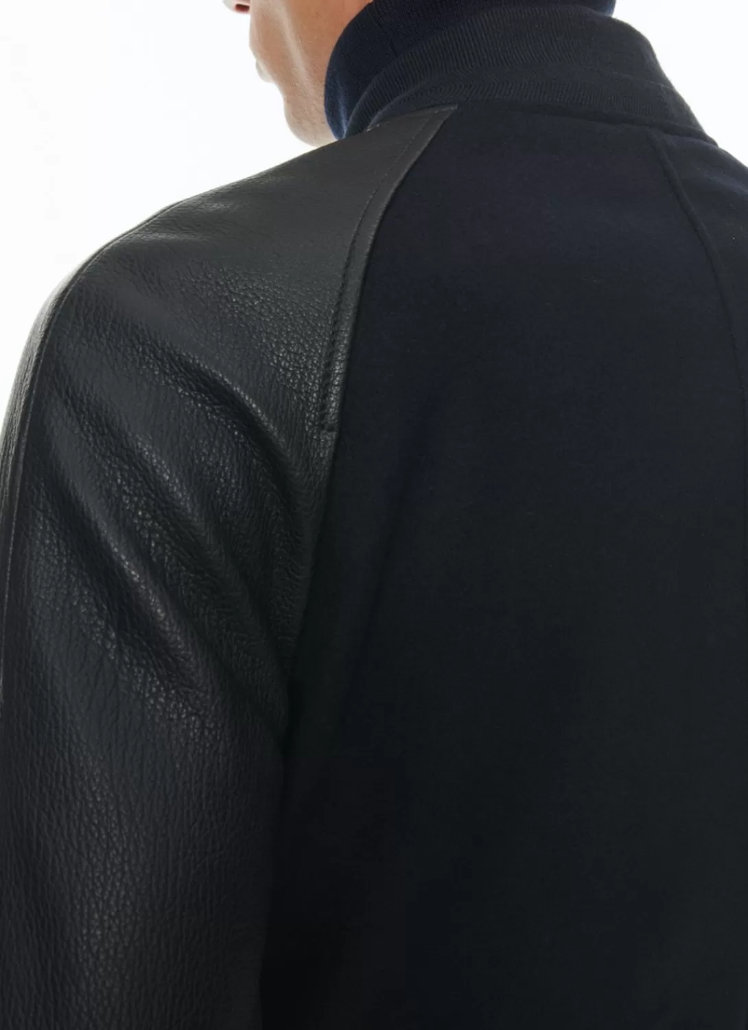 Fursac Lamb Leather And Wool Jacket Navy Blue Cheap