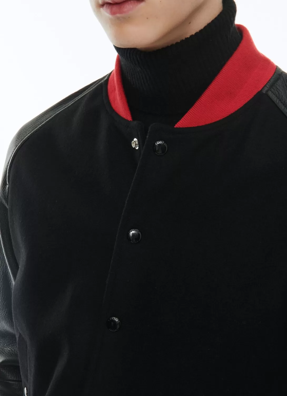 Fursac Lamb Leather And Wool Jacket Black - Red Ribbed Hems Sale