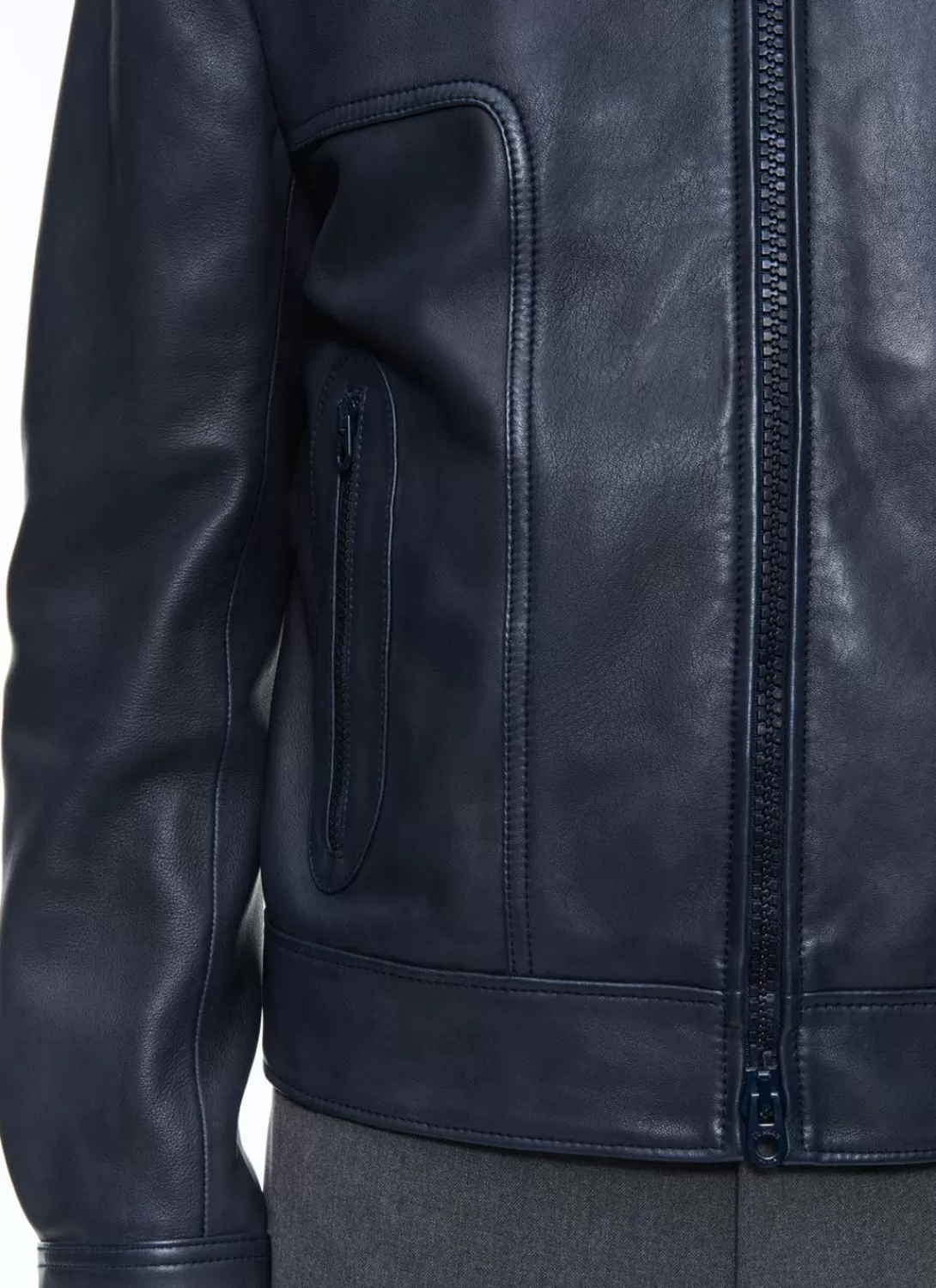 Fursac Lamb Leather Jacket Navy Blue New