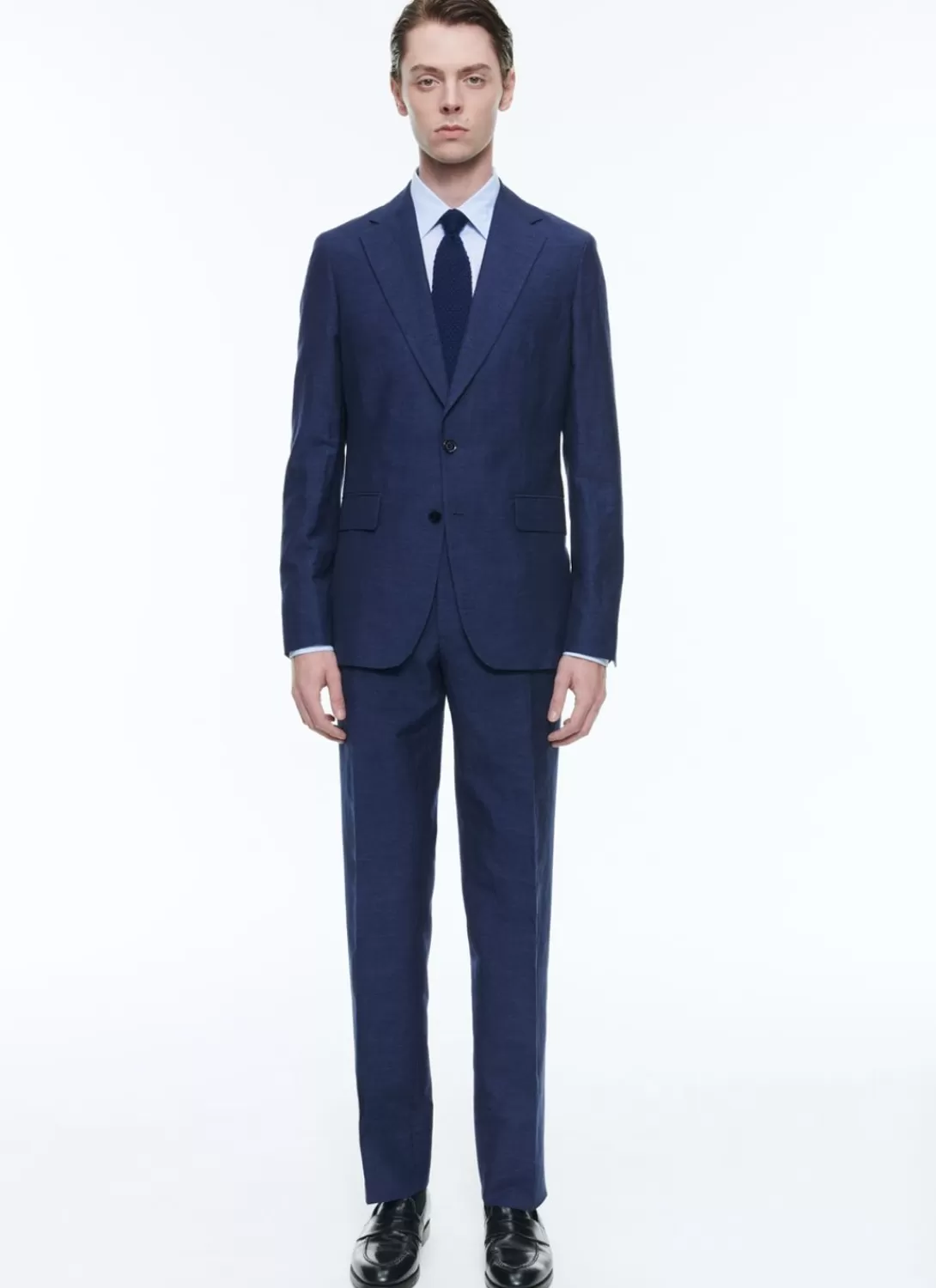 Fursac Linen And Virgin Wool Straight Suit Medium Blue Clearance
